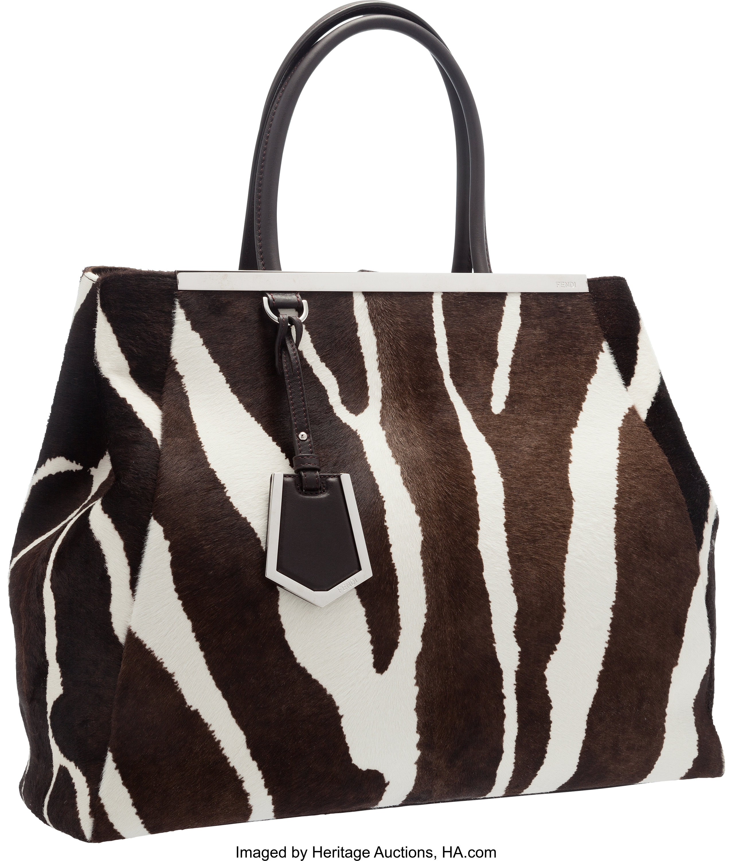 Fendi Zebra Ponyhair & Brown Leather 2 Jours Tote Bag with Silver | Lot ...
