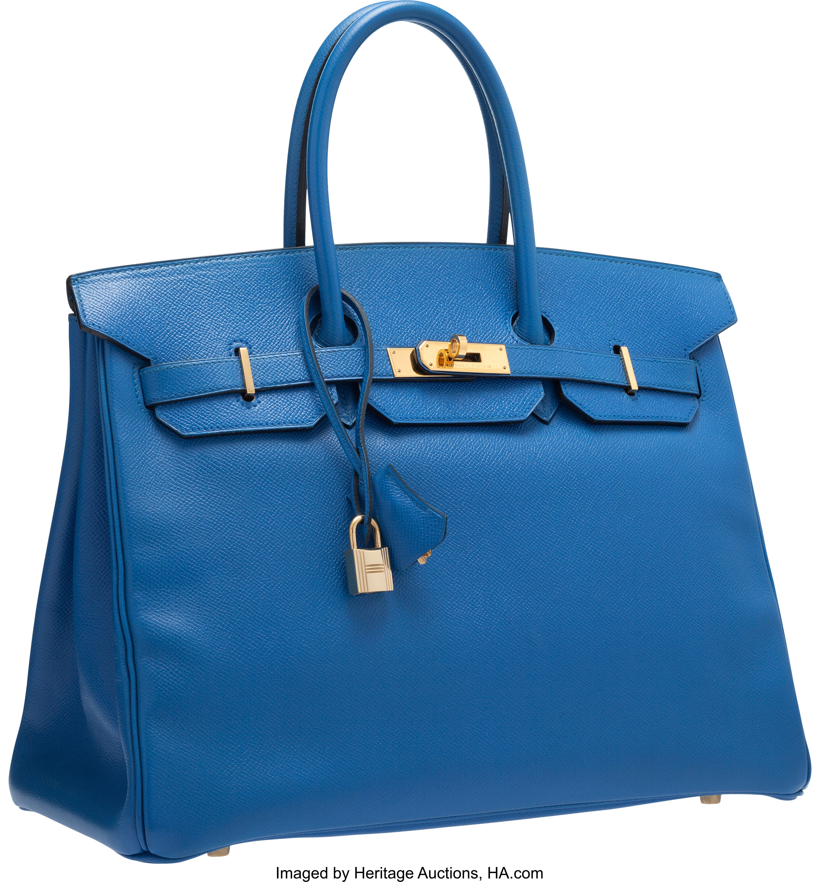 Hermes 35cm Blue France Courchevel Leather Birkin Bag with Gold, Lot  #58034