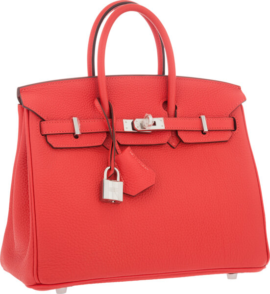 Hermes 25cm Rouge Pivoine Togo Leather Birkin Bag with Palladium