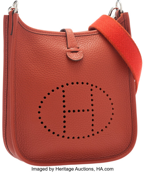 Hermes Rouge H Calf Box Leather Evelyne I Crossbody Bag.  Luxury, Lot  #79016