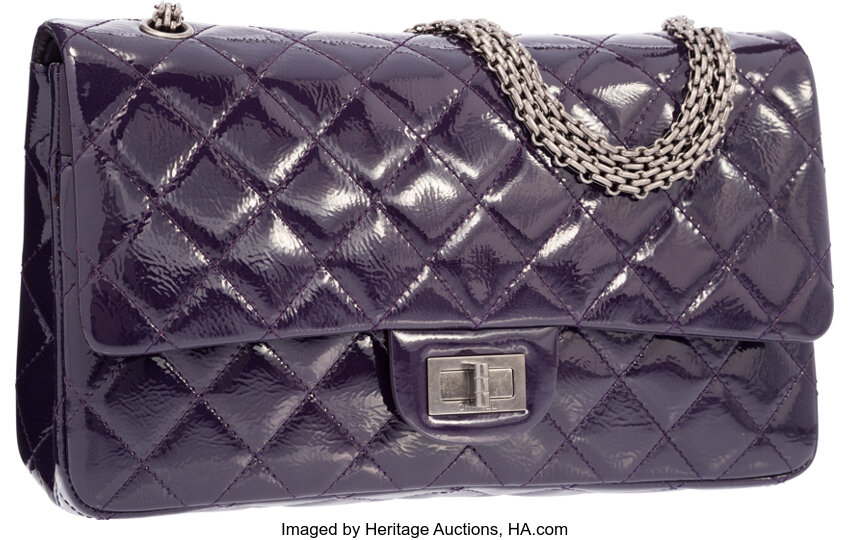 Chanel Purple Quilted Distressed Patent Leather Jumbo Reissue, Lot #58238