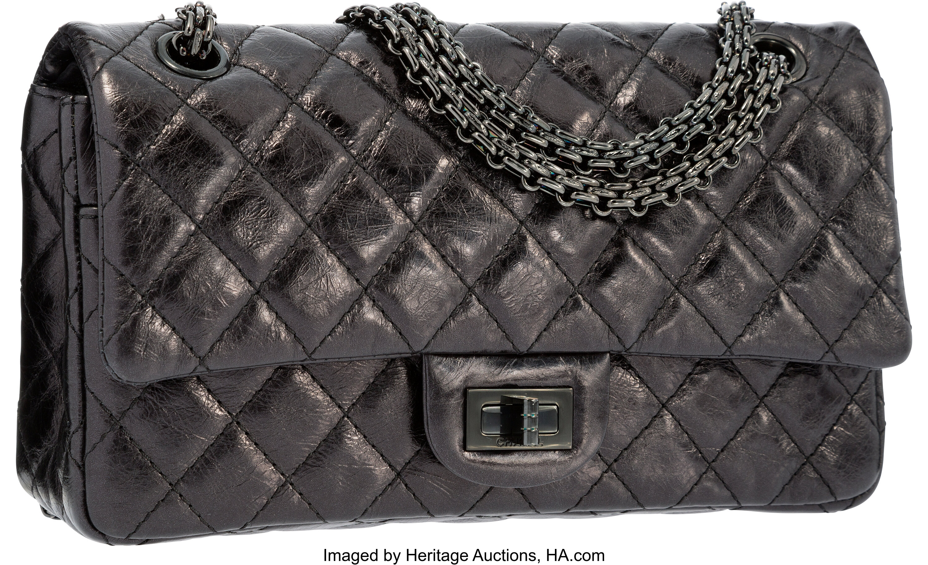 Chanel Black Quilted Distressed Leather Medium Reissue Double