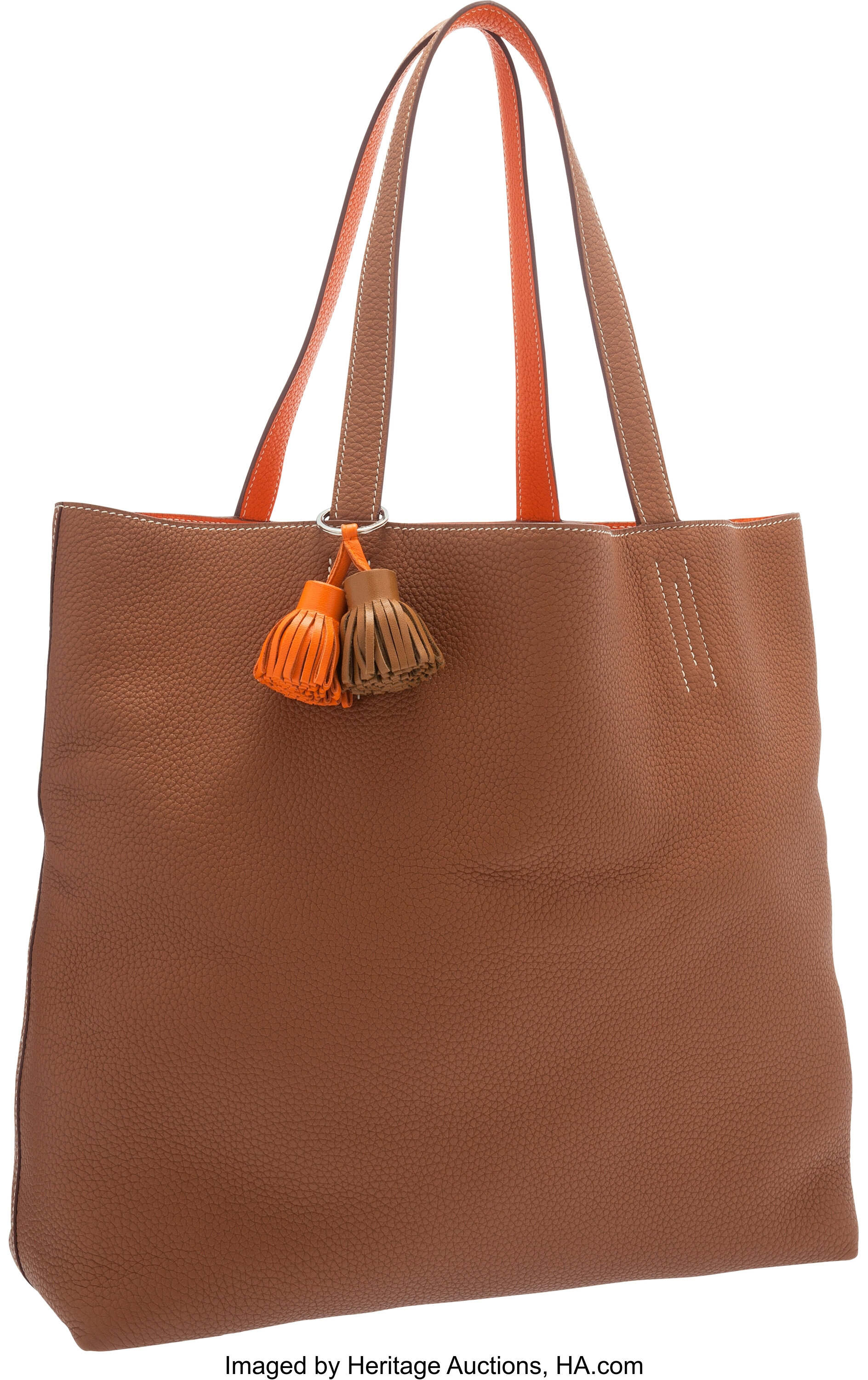 Hermes Double Sens Bag Clemence Leather In Brown