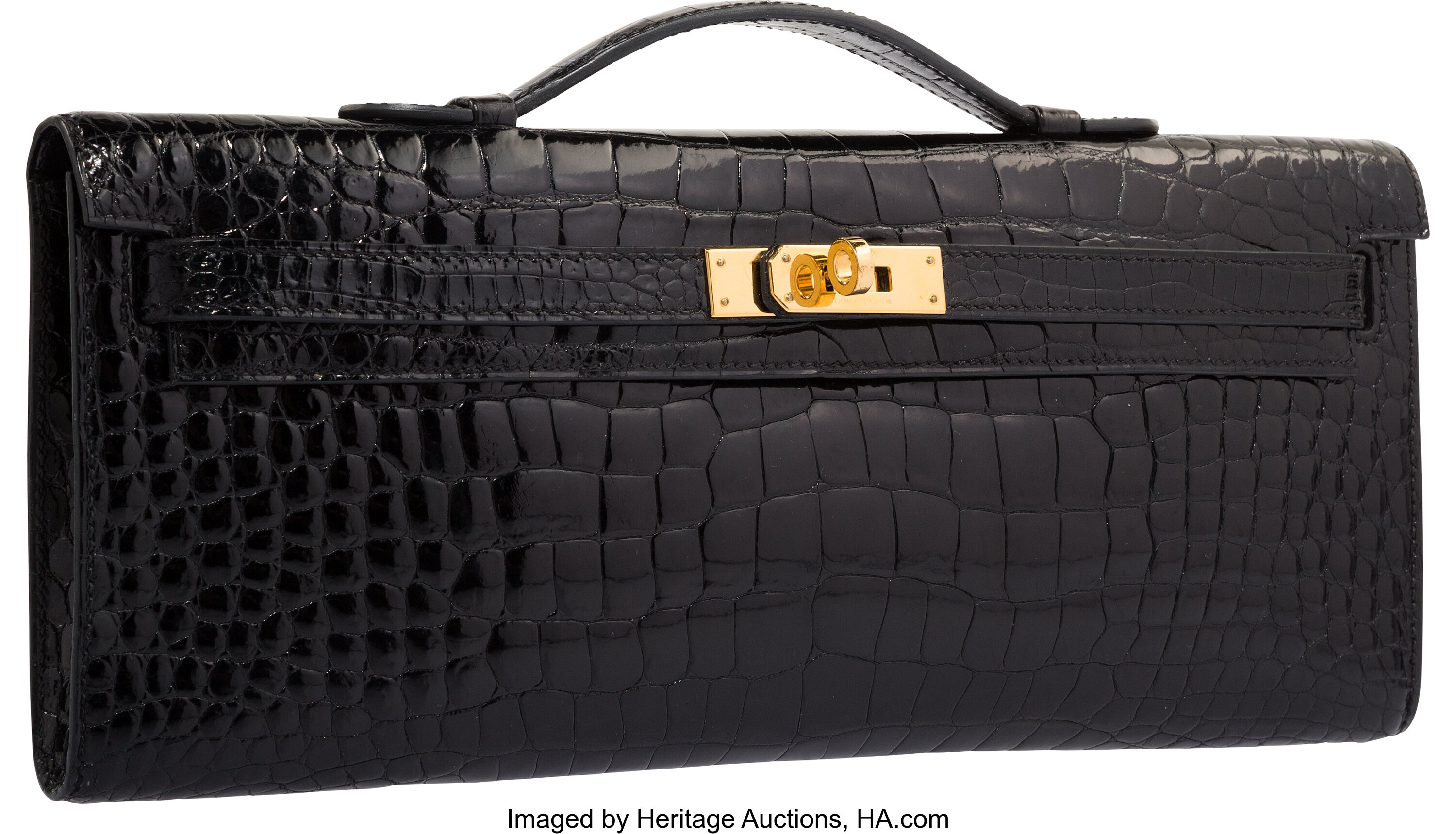 Hermes kelly Cut Black porosus shiny croc GHW – Ruelamode