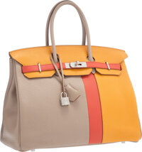 Hermes 35cm Natural Barenia Leather Brushed Palladium Plated Kelly