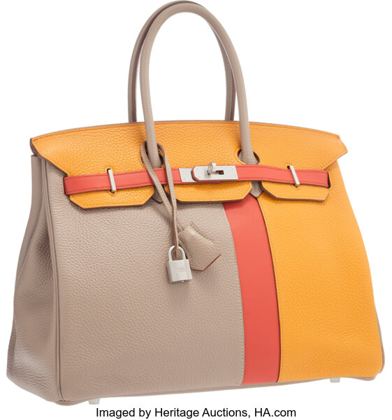 Hermes Limited Edition 35cm Tri-Color Birkin Bag with Palladium