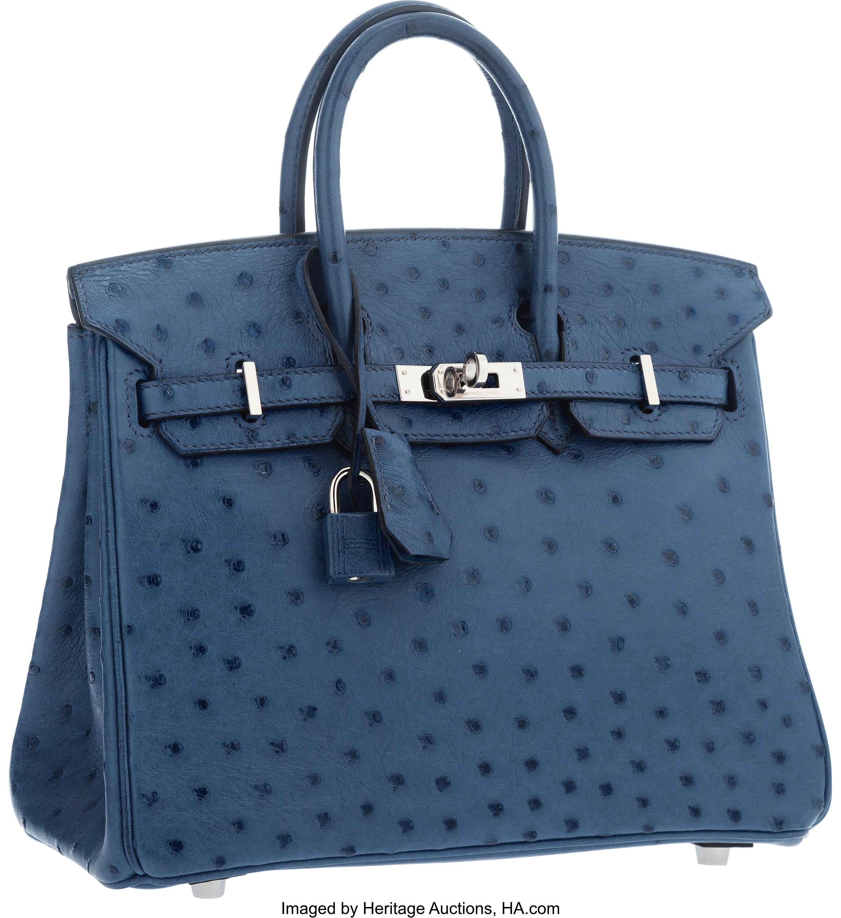 Hermes 25cm Blue Roi Ostrich Birkin Bag with Palladium Hardware., Lot  #58030