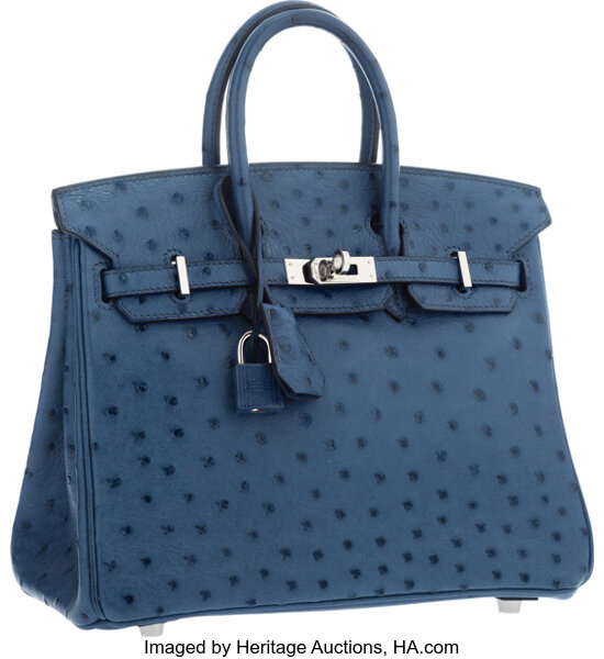 Hermès Ostrich Birkin 25 - Blue Handle Bags, Handbags - HER118425
