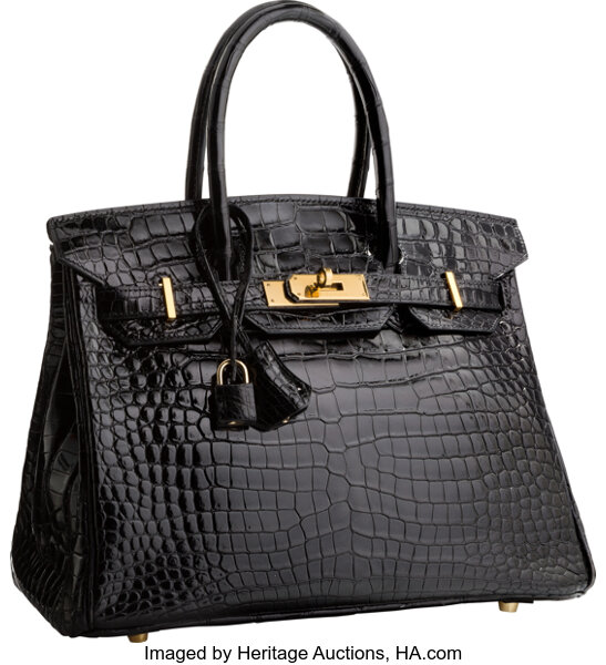 HERMÈS  BLACK BIRKIN 40CM OF SHINY POROSUS CROCODILE WITH