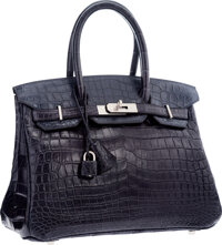 Hermes 30cm Shiny Blue Abysse Nilo Crocodile Birkin Bag with Gold, Lot  #58116