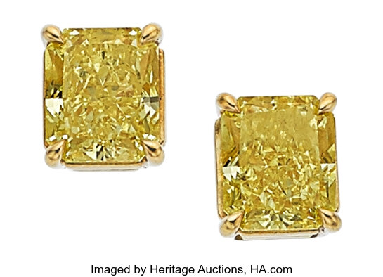 Fancy Intense Yellow Diamond, Gold Earrings, Tiffany & Co.. , Lot  #54352