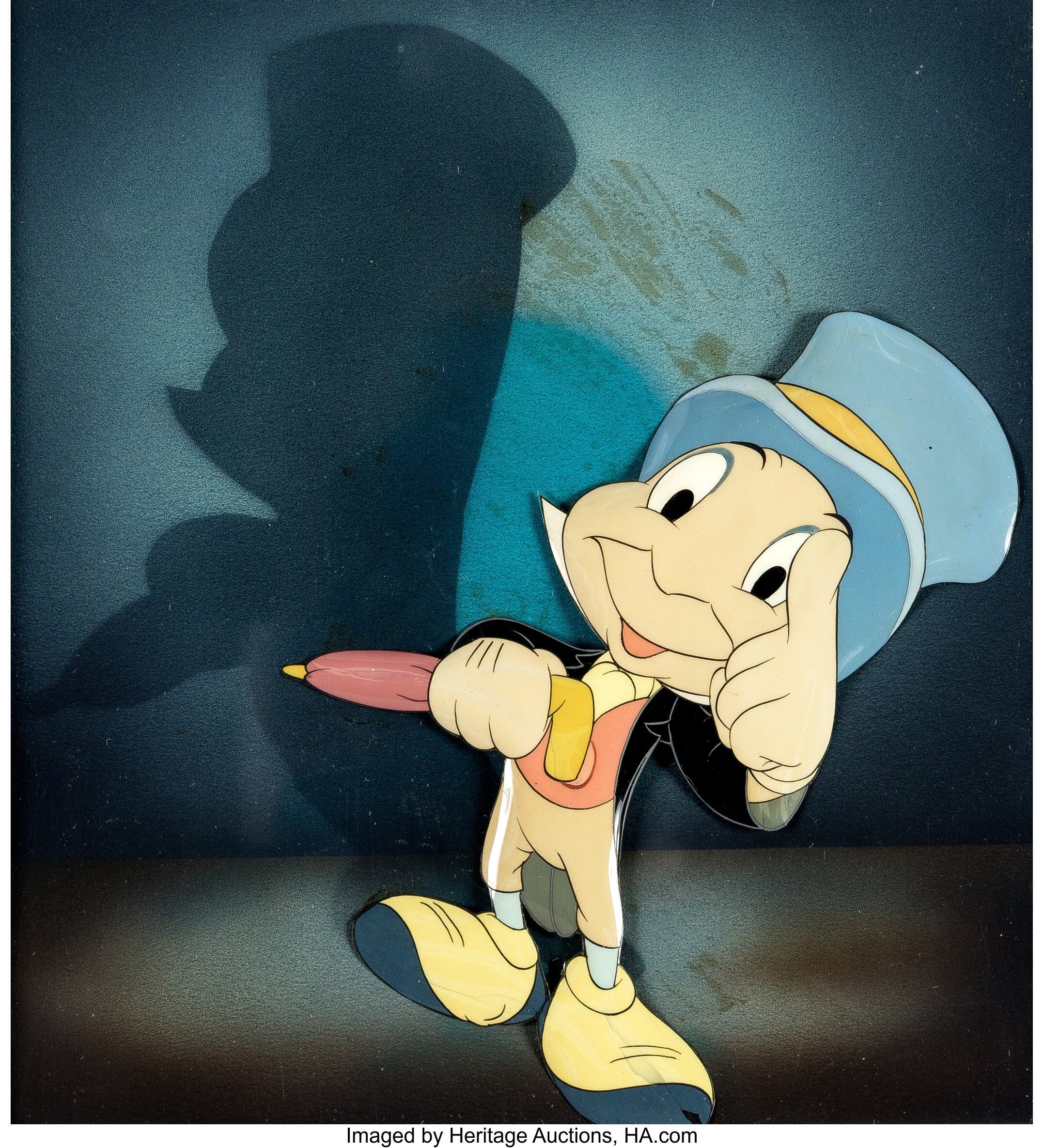 Pinocchio Jiminy Cricket Production Cel And Painted Background Lot