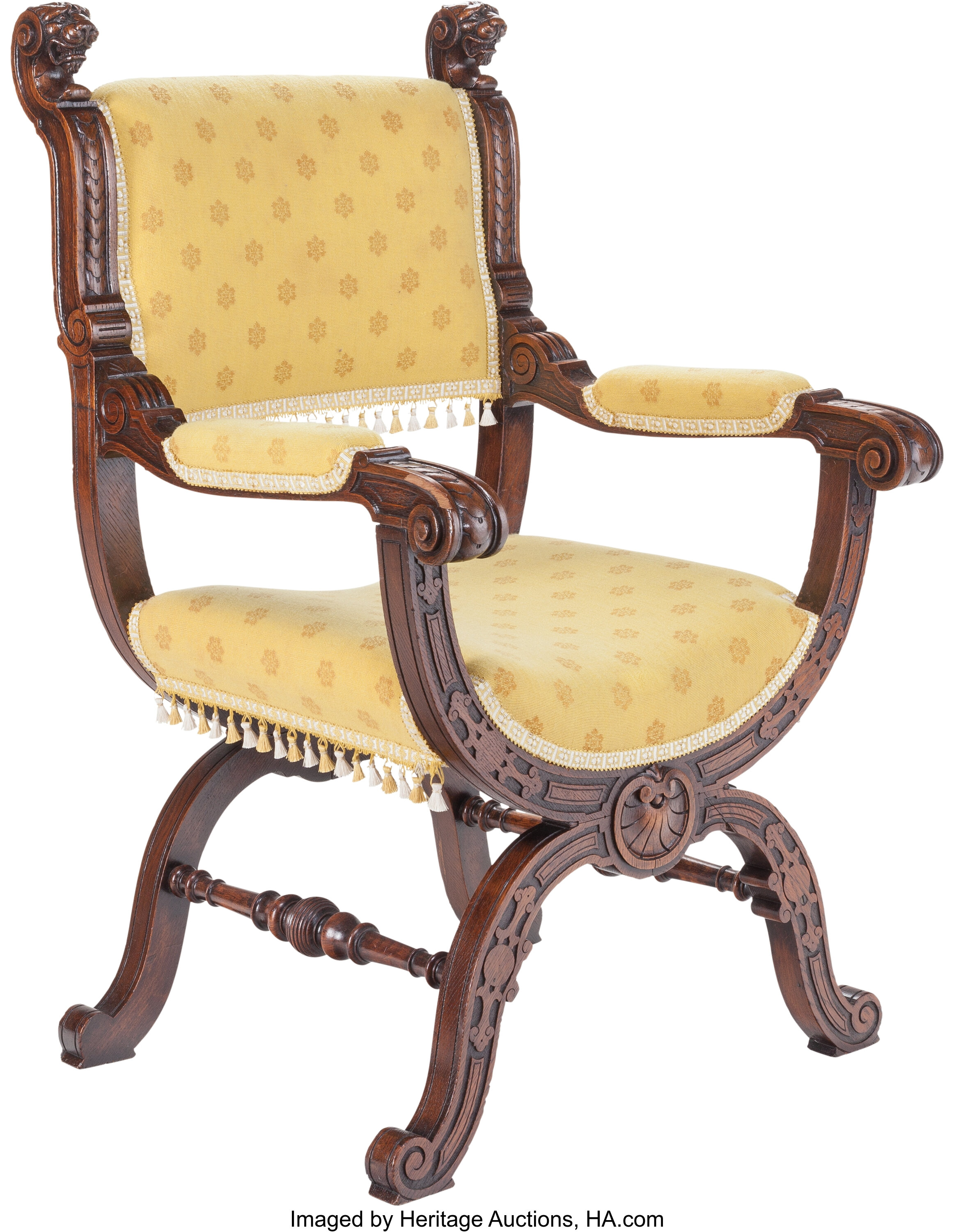 A Renaissance Revival Carved Oak and Upholstered Chair, circa 1900 ...