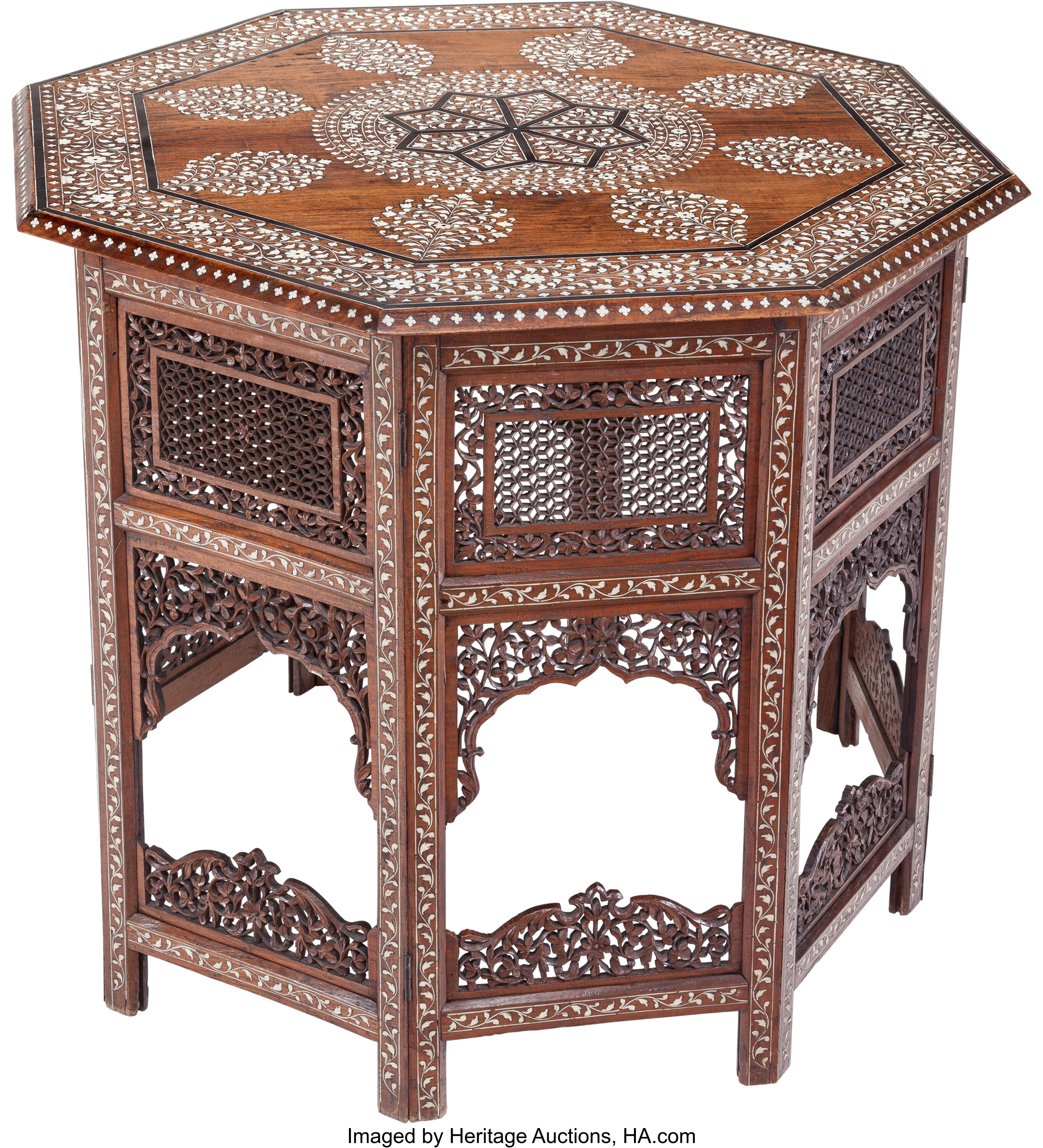 A Moorish Hardwood Folding Side Table With Mother Of Pearl And Bone Lot 65725 Heritage Auctions