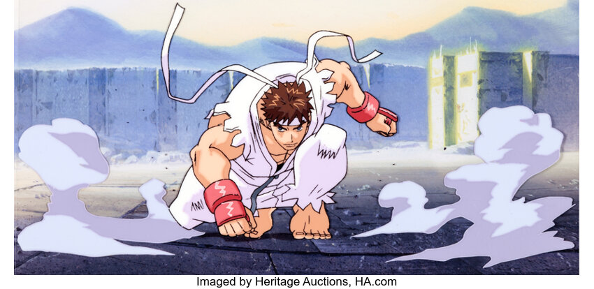 Street Fighter Zero Ryu Anime Production Cel and Animation Drawing