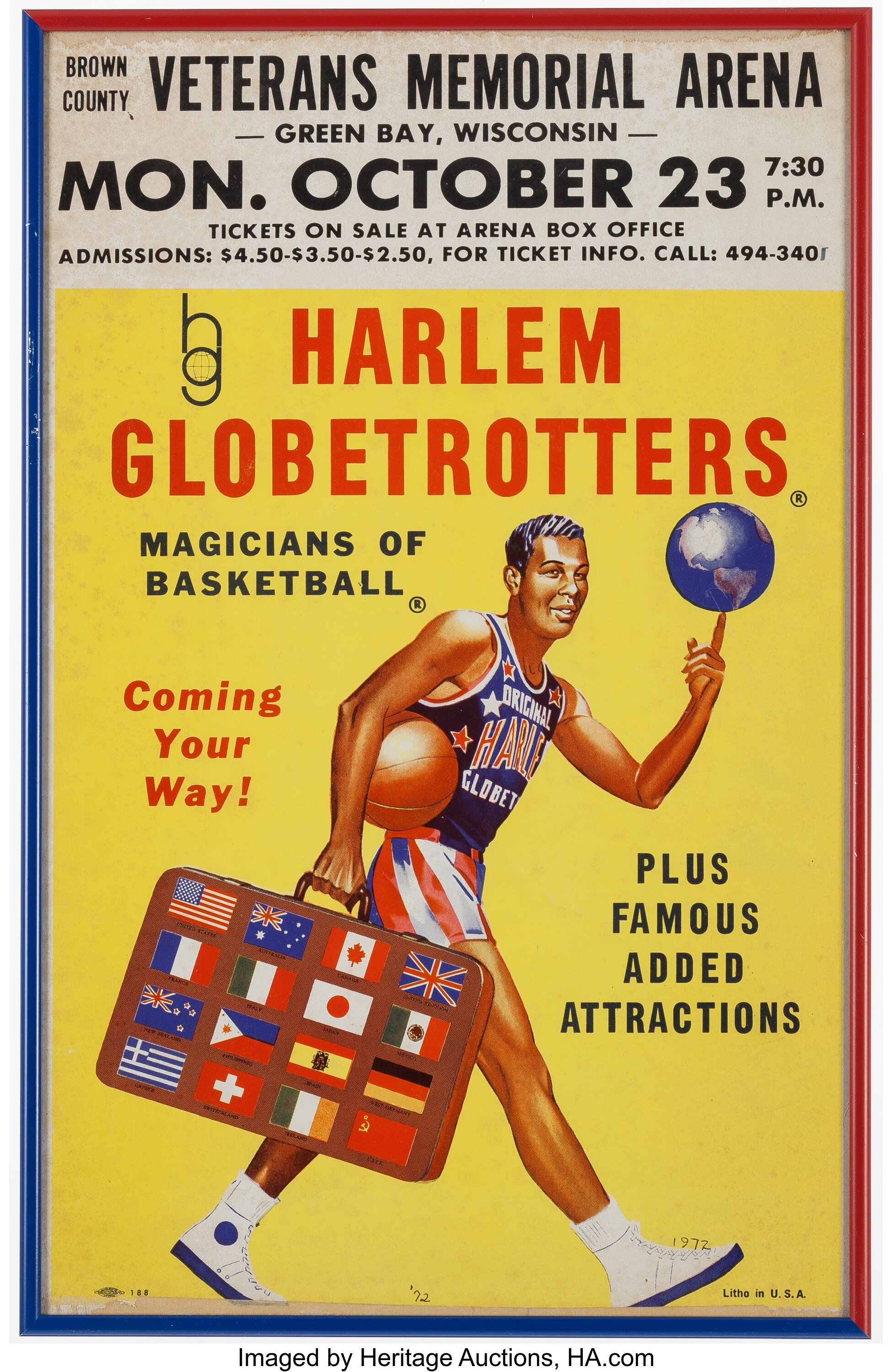 1972 Harlem Globetrotters Promotional Broadside (Green Bay).... | Lot ...