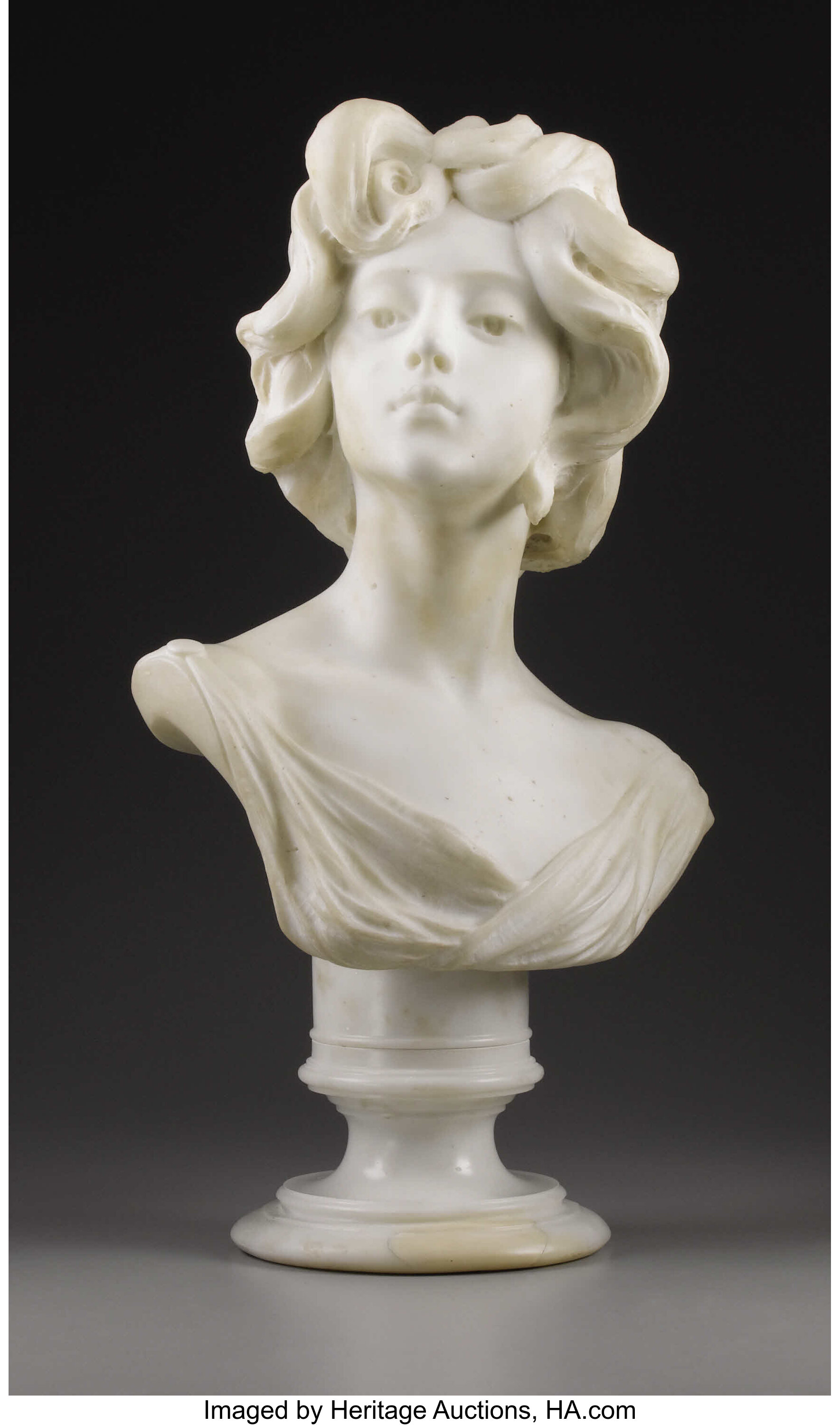A Marble Bust of a Woman on Pedestal. . A. Batacchi, Italian. 19th