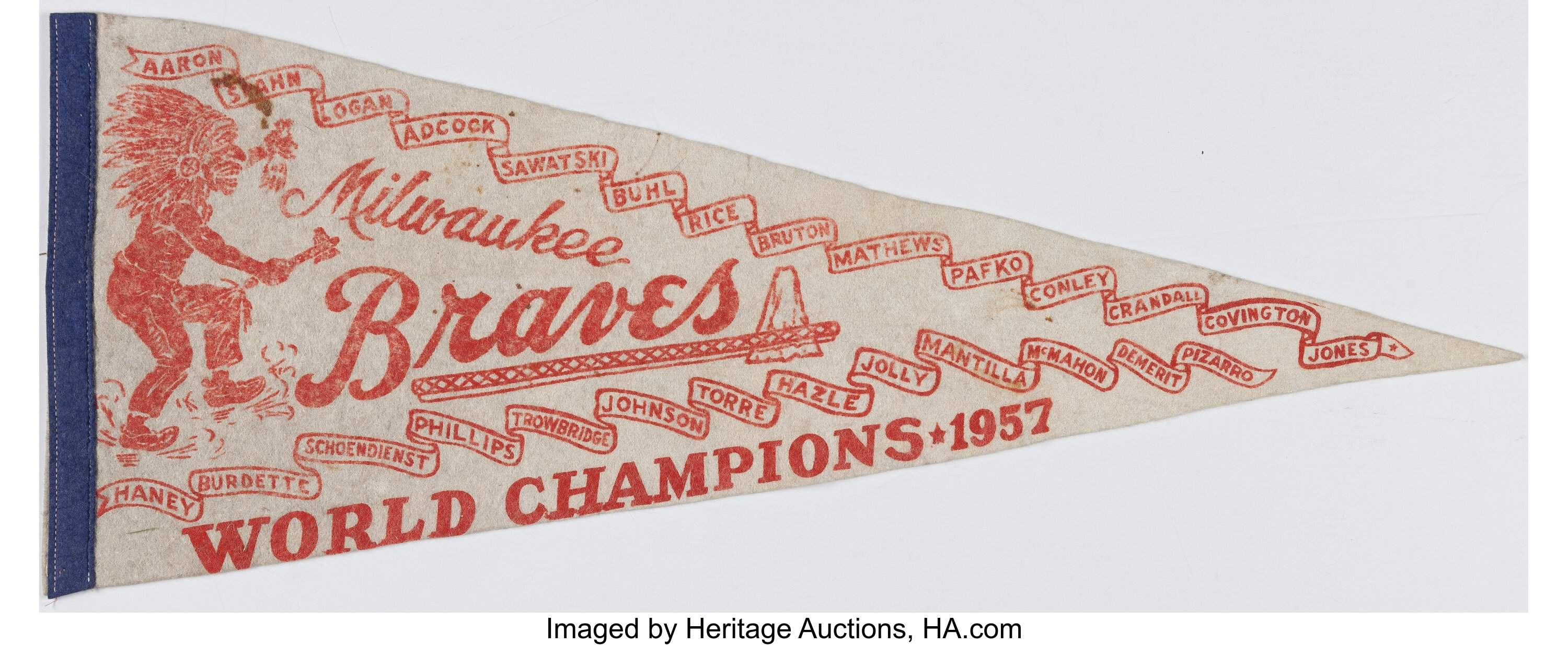 1957 Milwaukee Braves World Champions Pennant. Baseball, Lot #42068