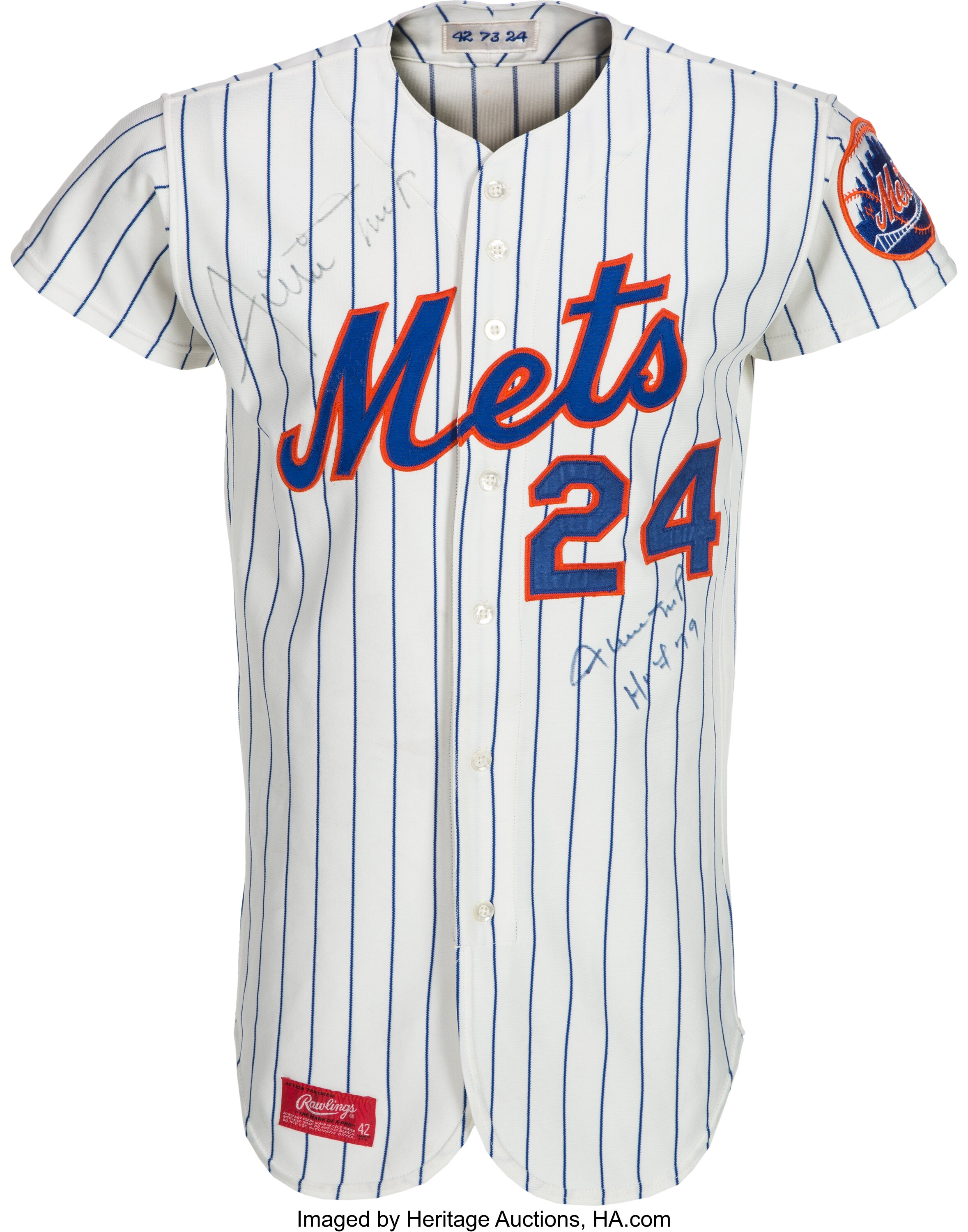 1973 Willie Mays Game Worn New York Mets Jersey, MEARS A10., Lot #80140