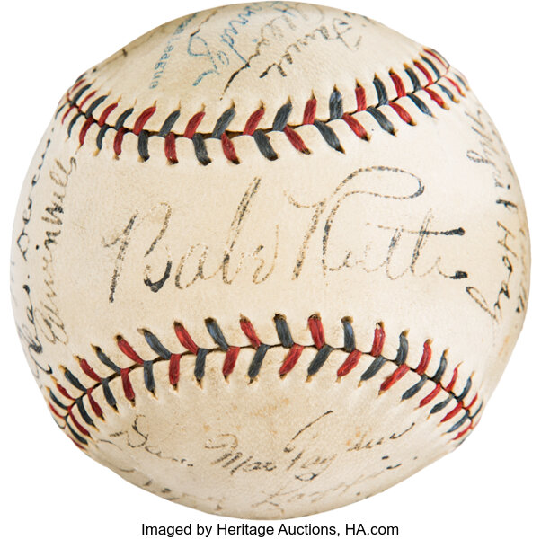 1927 NY Yankees WS Champs Team Signed Baseball Babe Ruth Lou