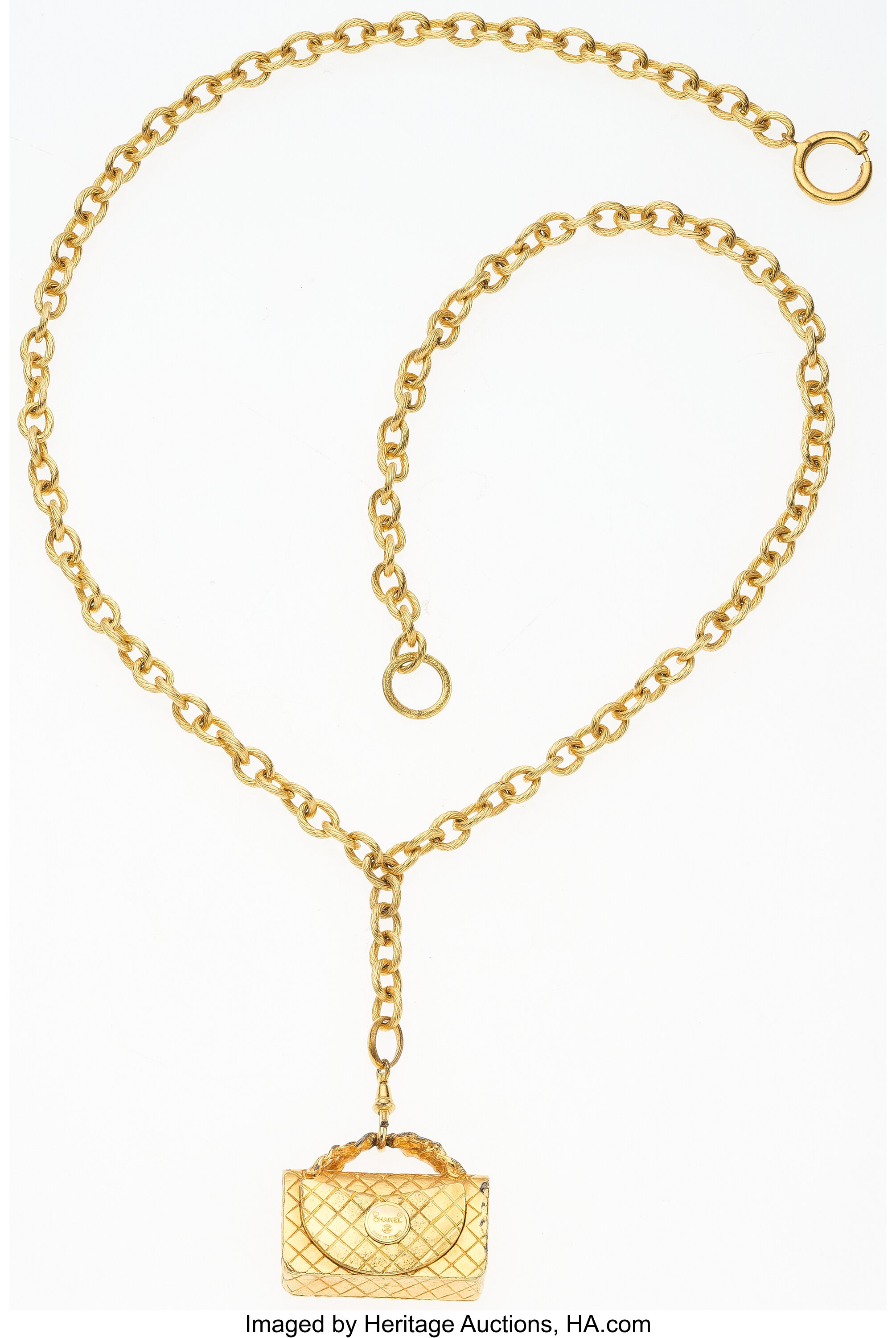 Vintage CHANEL Golden Triple Chain Long Necklace With Classic 