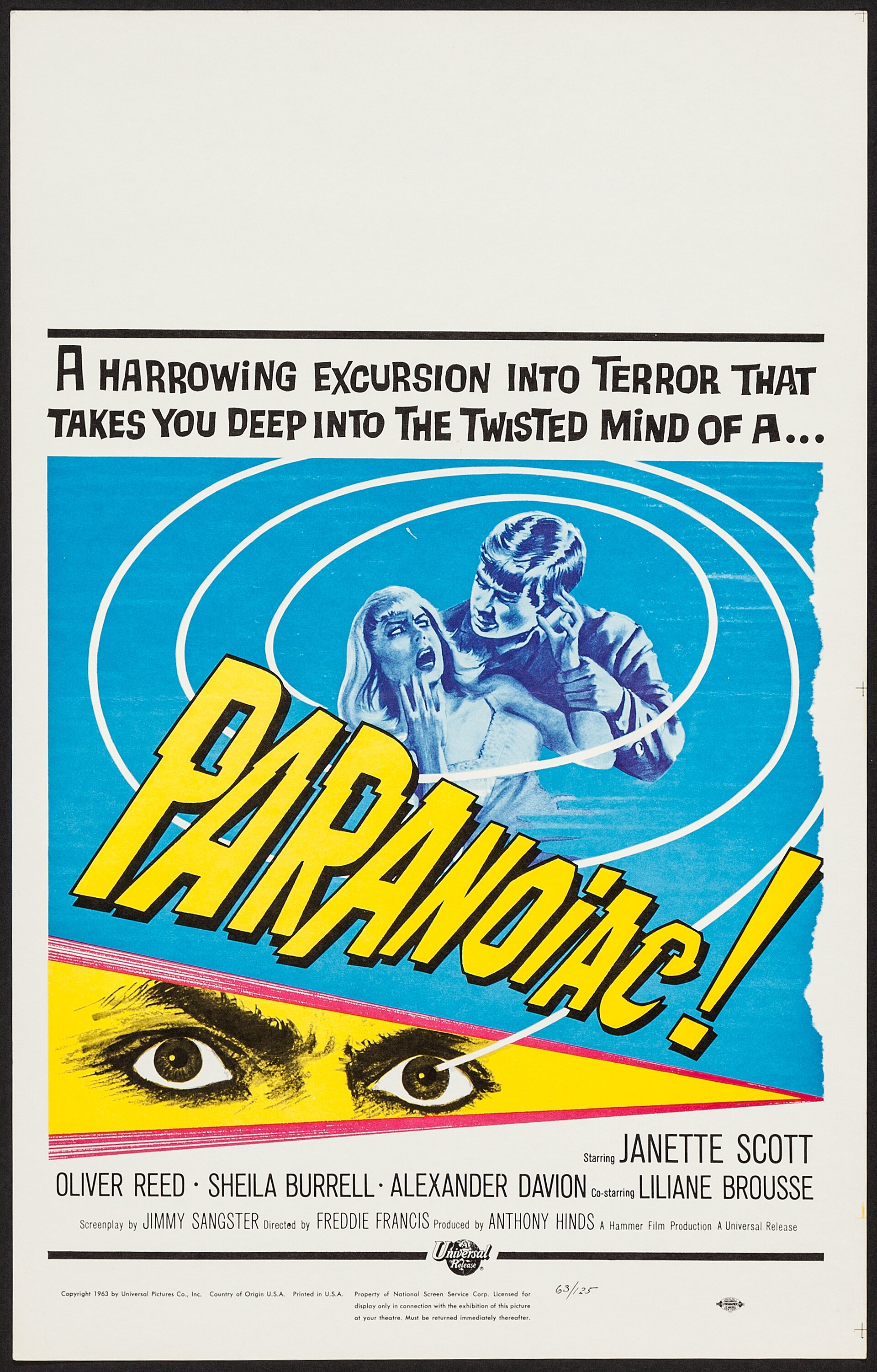 Paranoiac Universal 1963 Window Card 14 X 22 Horror Lot Heritage Auctions