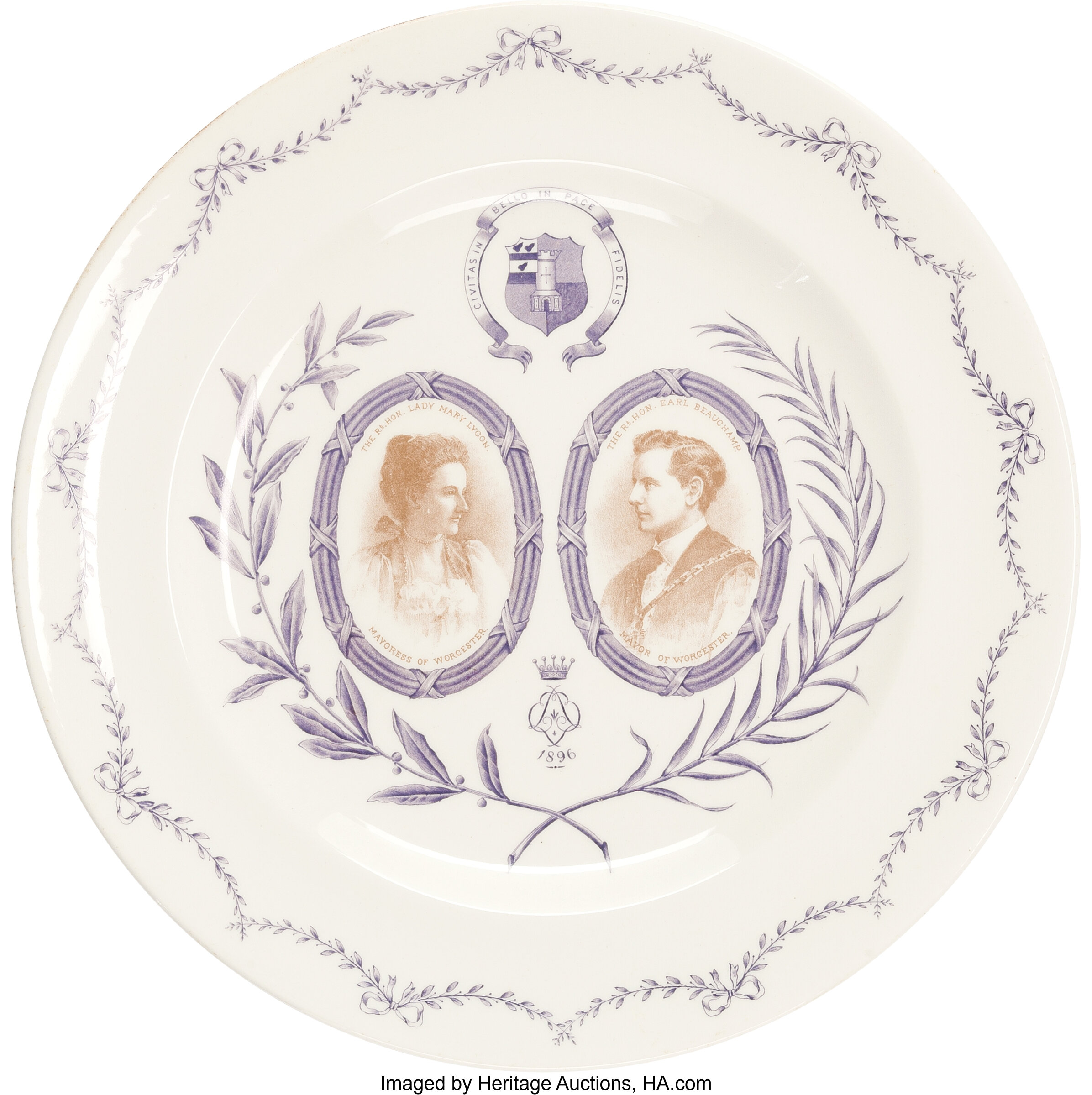 Royal Worcester. Ceramic plate. Lady Mary Lygon and Earl Beauchamp ...