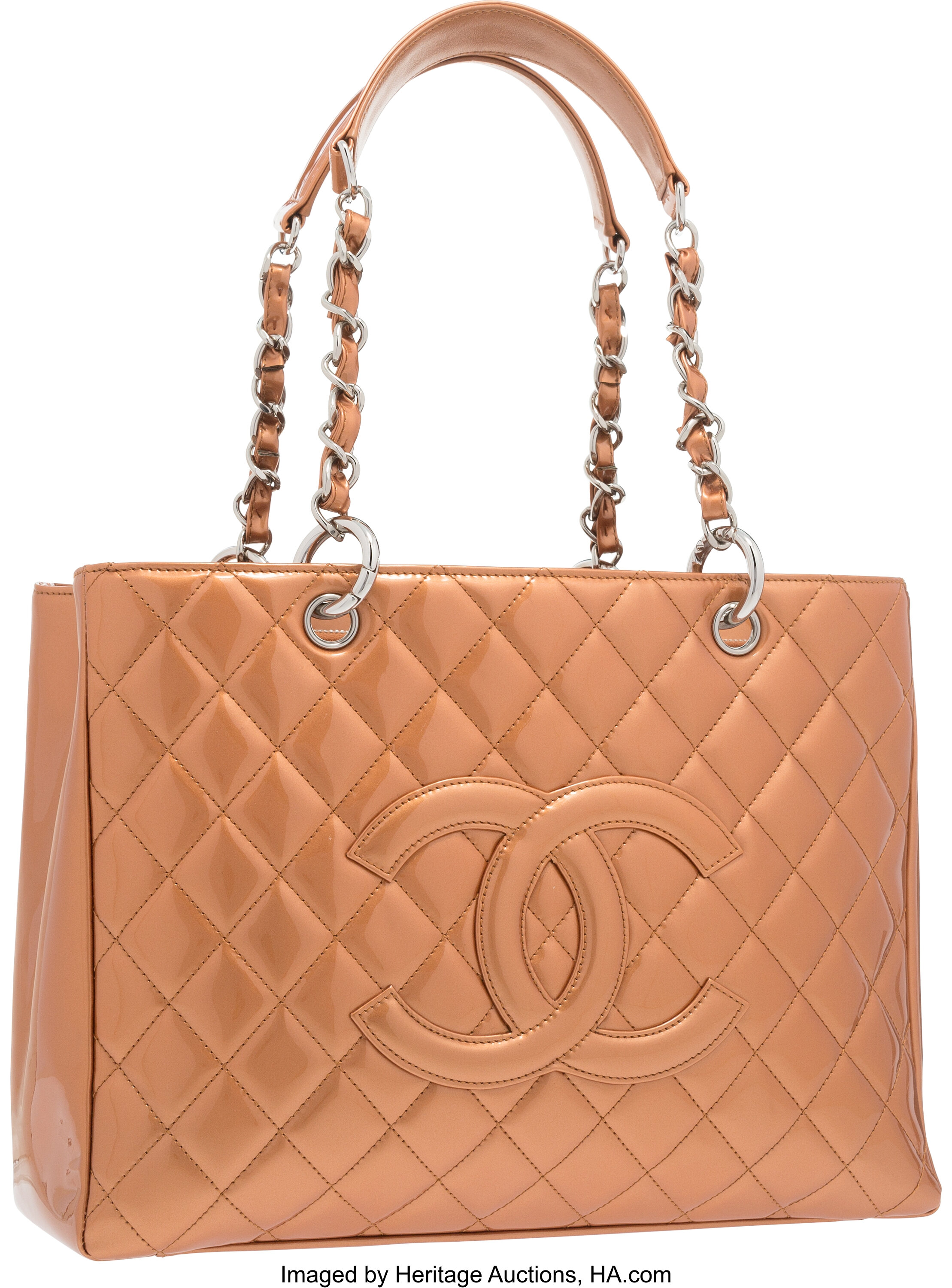 Chanel Pearlescent Dark Beige Quilted Patent Leather Grand