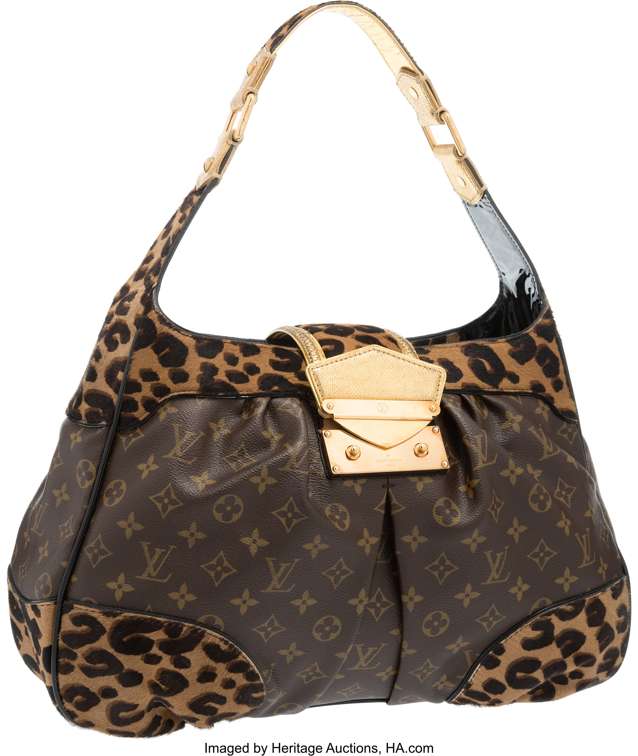 LOUIS VUITTON Polly Leopard Monogram Hobo Bag Brown