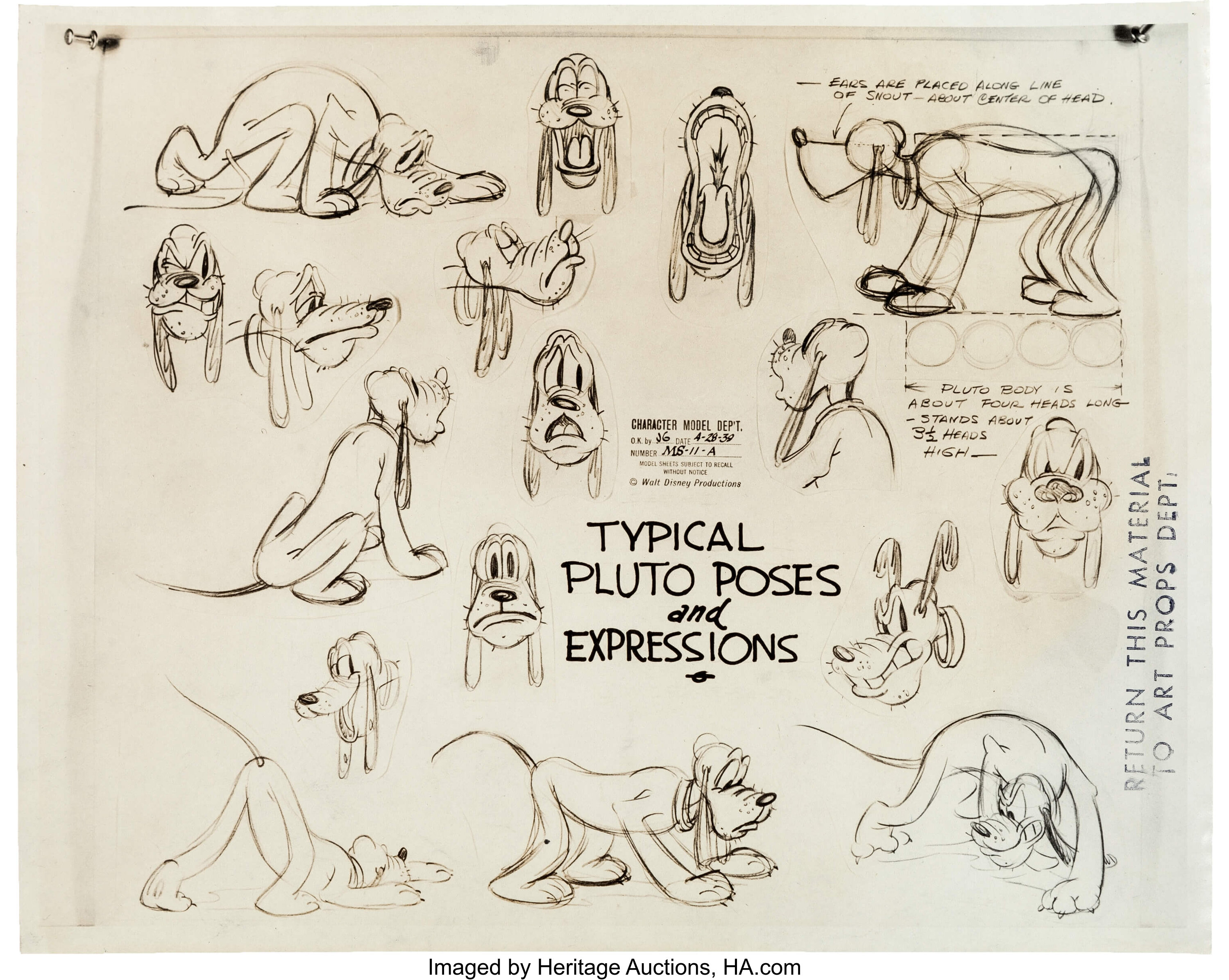 Pluto Model Sheet Animation Art (Walt Disney, 1939).... (Total: 4 | Lot ...