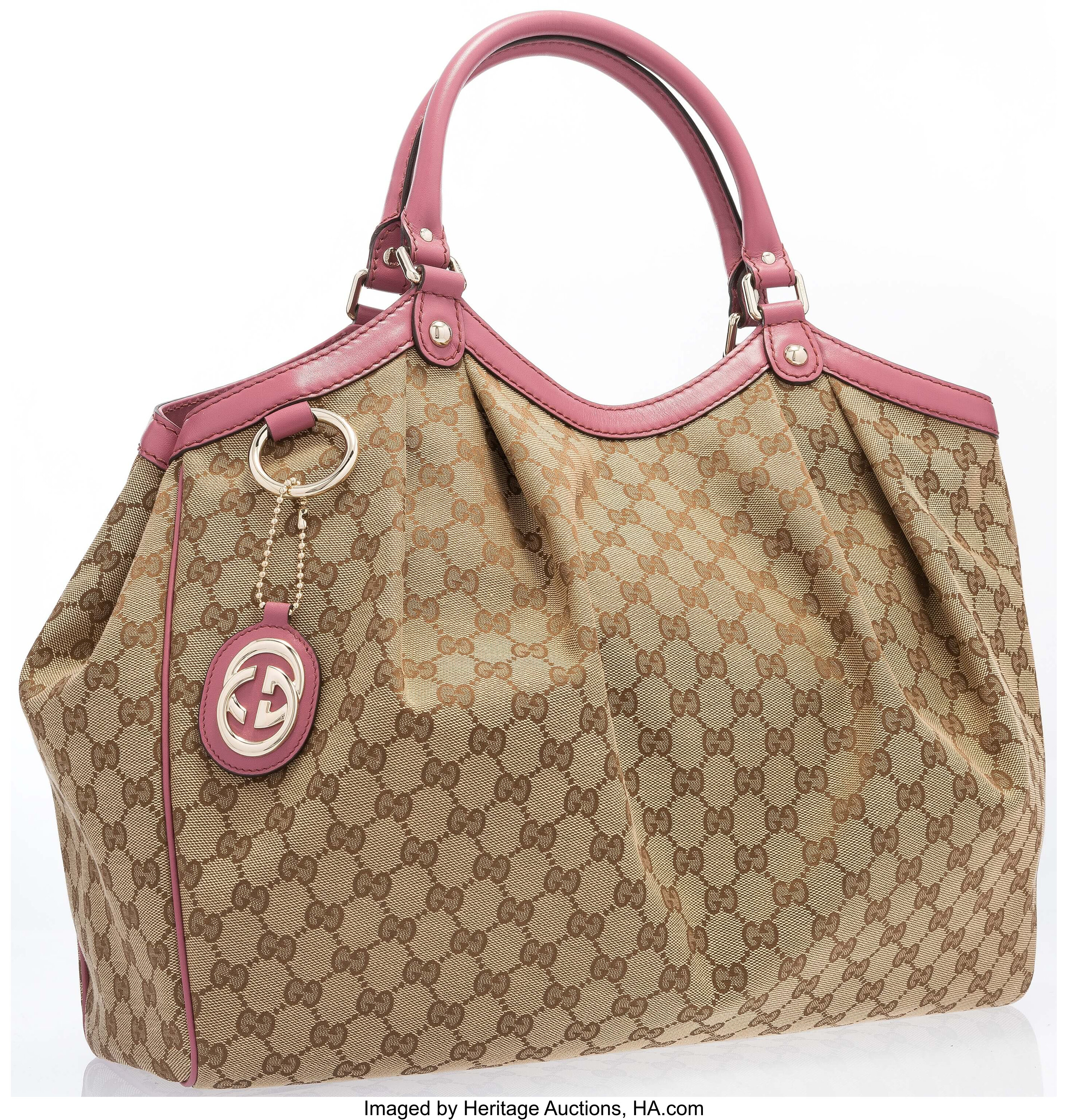 Gucci Classic Monogram Canvas and Pink Leather Small Tote Bag. , Lot  #75031