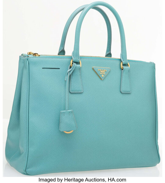 Prada Blue Saffiano Leather Lux Tote Bag with Gold Hardware. Very, Lot  #20149