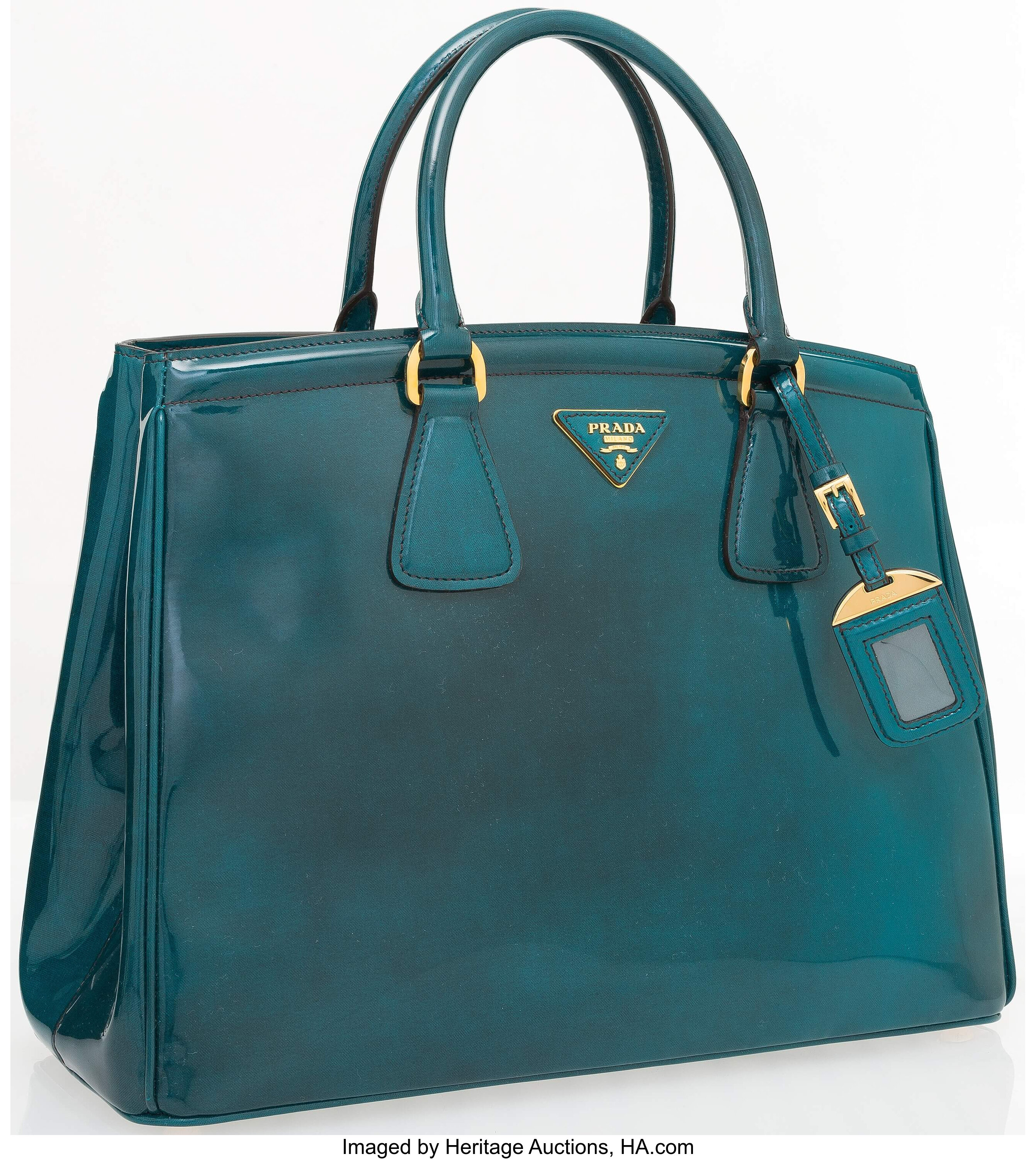 Prada Emerald Green Spazzolato Leather Parabole Tote Bag with Gold, Lot  #20144