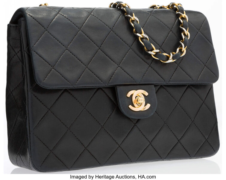 Lot 8 - A Chanel navy quilted lambskin leather flap