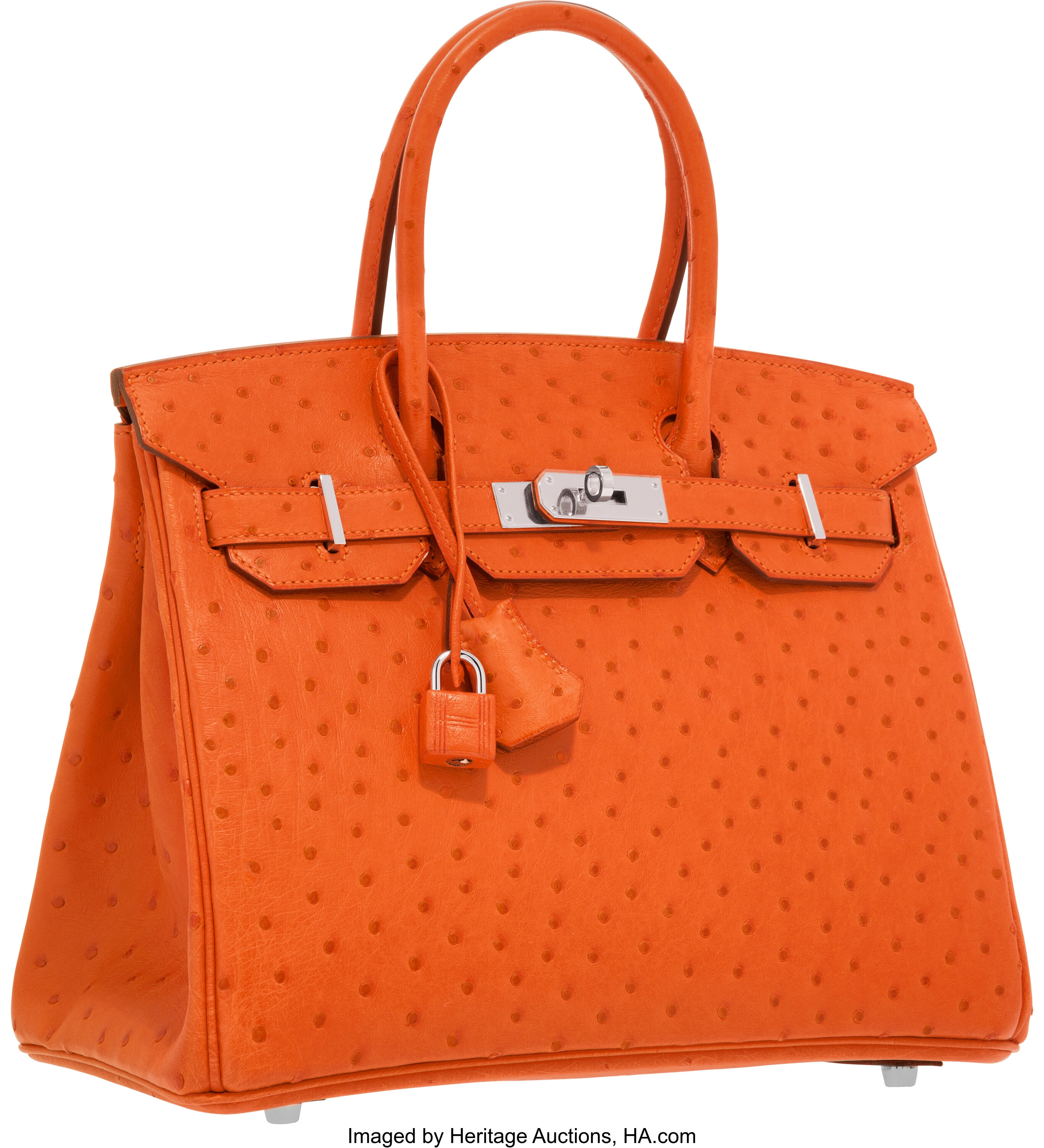 Hermès Tangerine And Violine Ostrich HSS Birkin 30 Palladium Hardware, 2011  Horseshoe Stamp (HSS) Available For Immediate Sale At Sotheby's