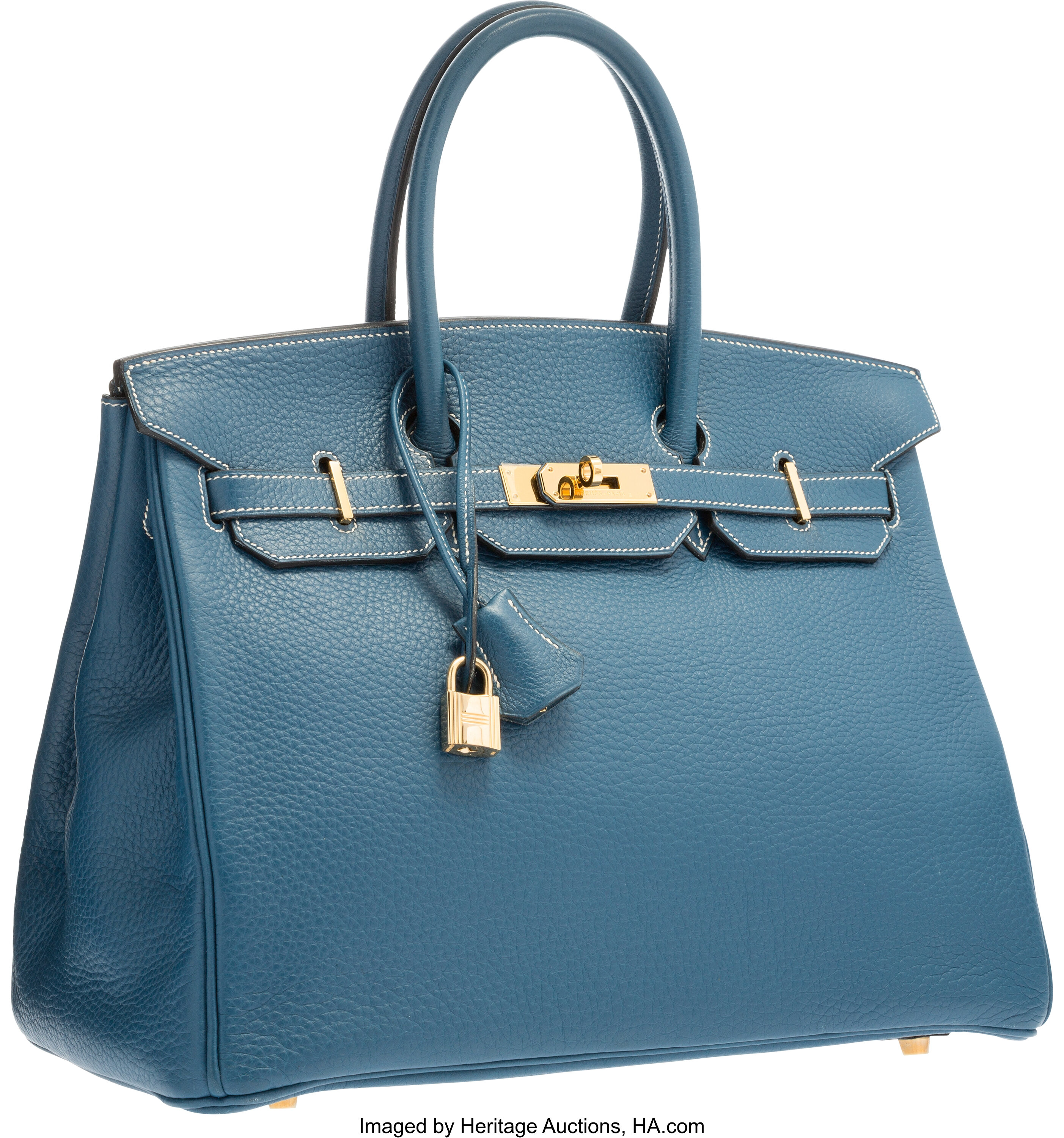 Hermes 35cm Blue France Courchevel Leather Birkin Bag with Gold, Lot  #58034