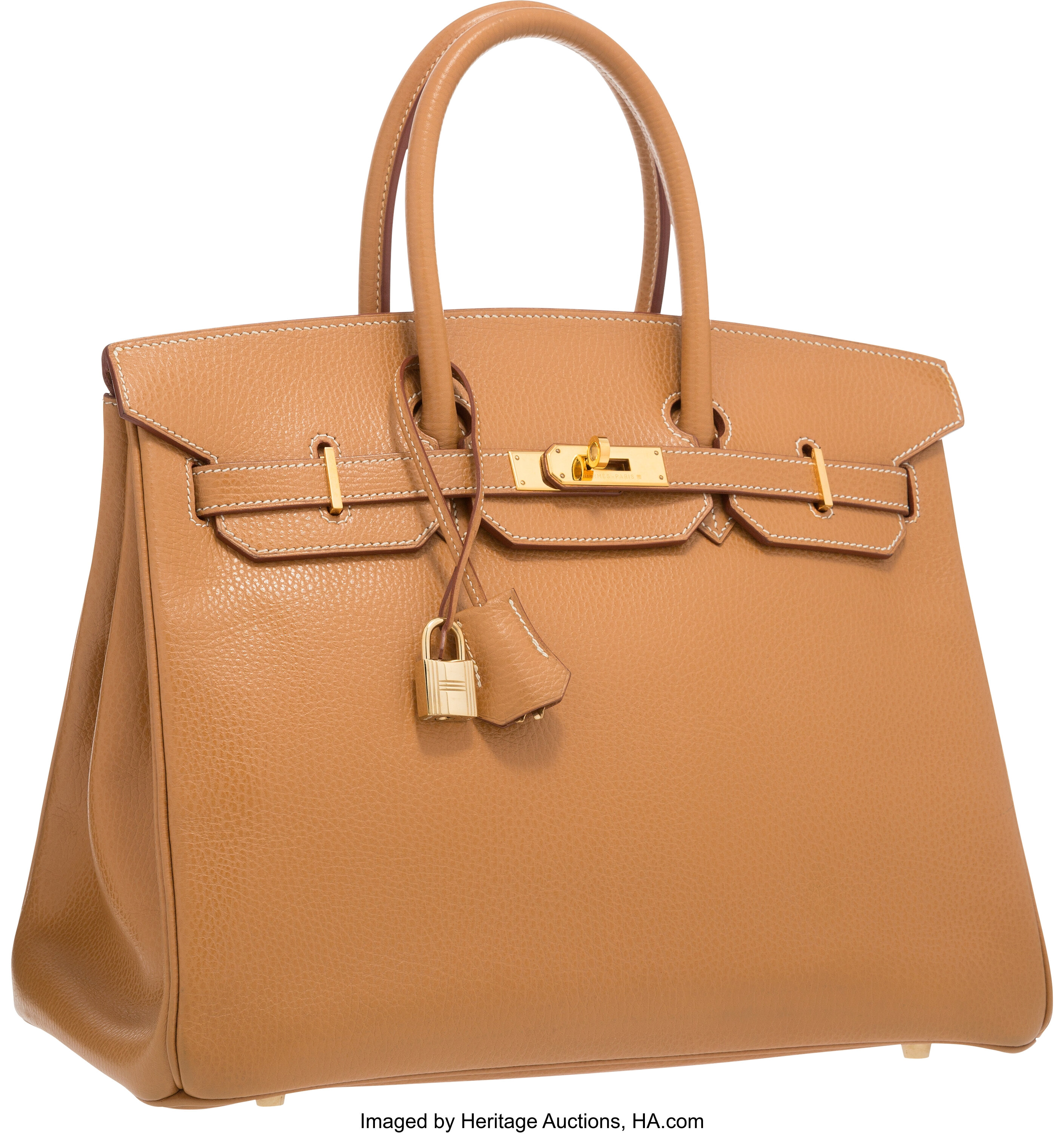 Hermes 50cm Vache Naturelle Leather & Toile HAC Travel Birkin Bag, Lot  #58031