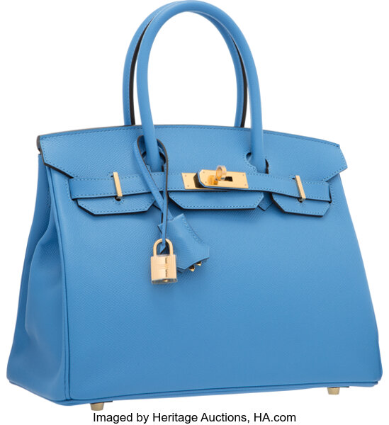 Hermes Birkin Bag, Blue Lin & Blue Jean, 30cm, Togo With Gold