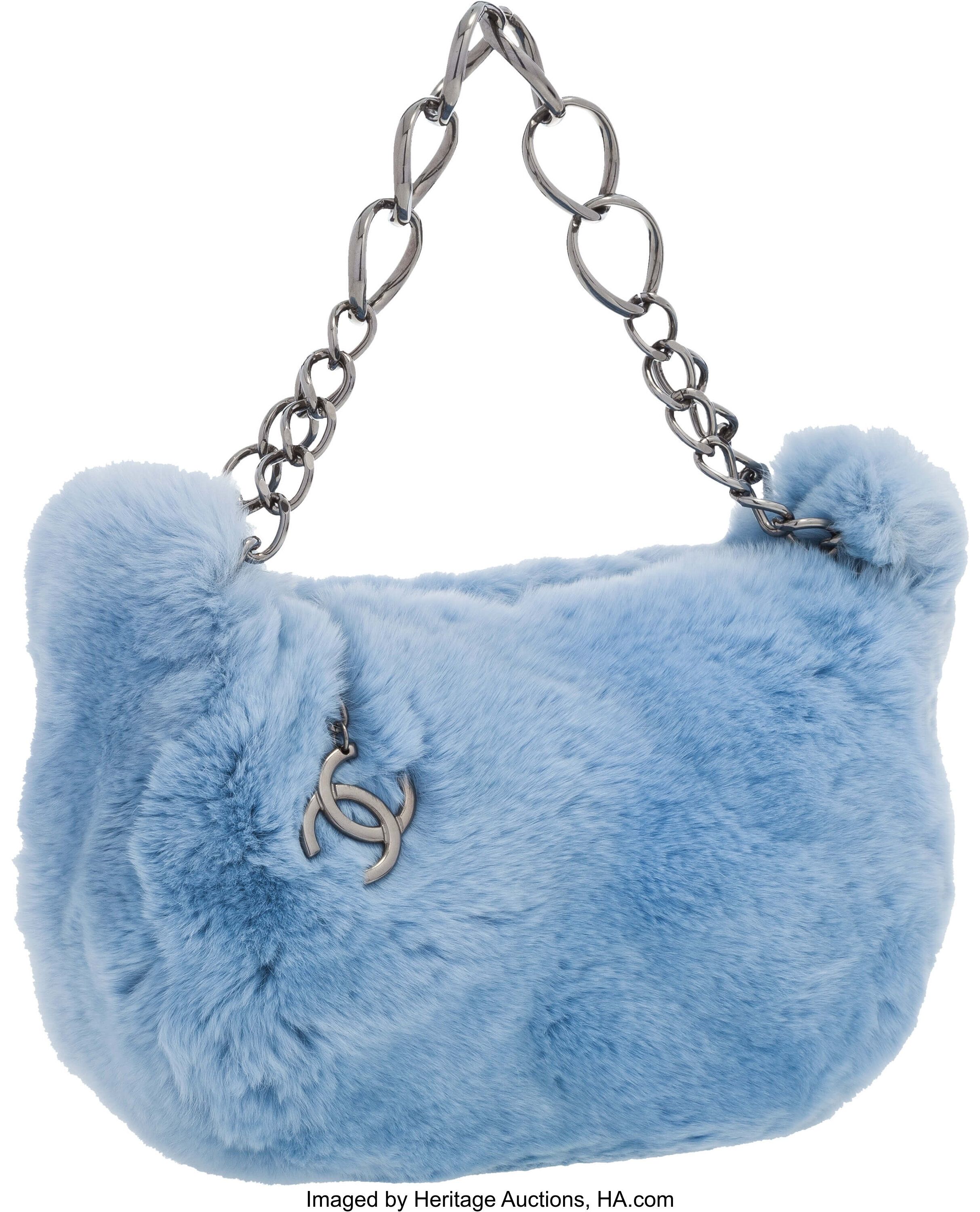 Chanel Blue Rex Fur Bag With Gunmetal Hardware . Excellent, Lot #20006