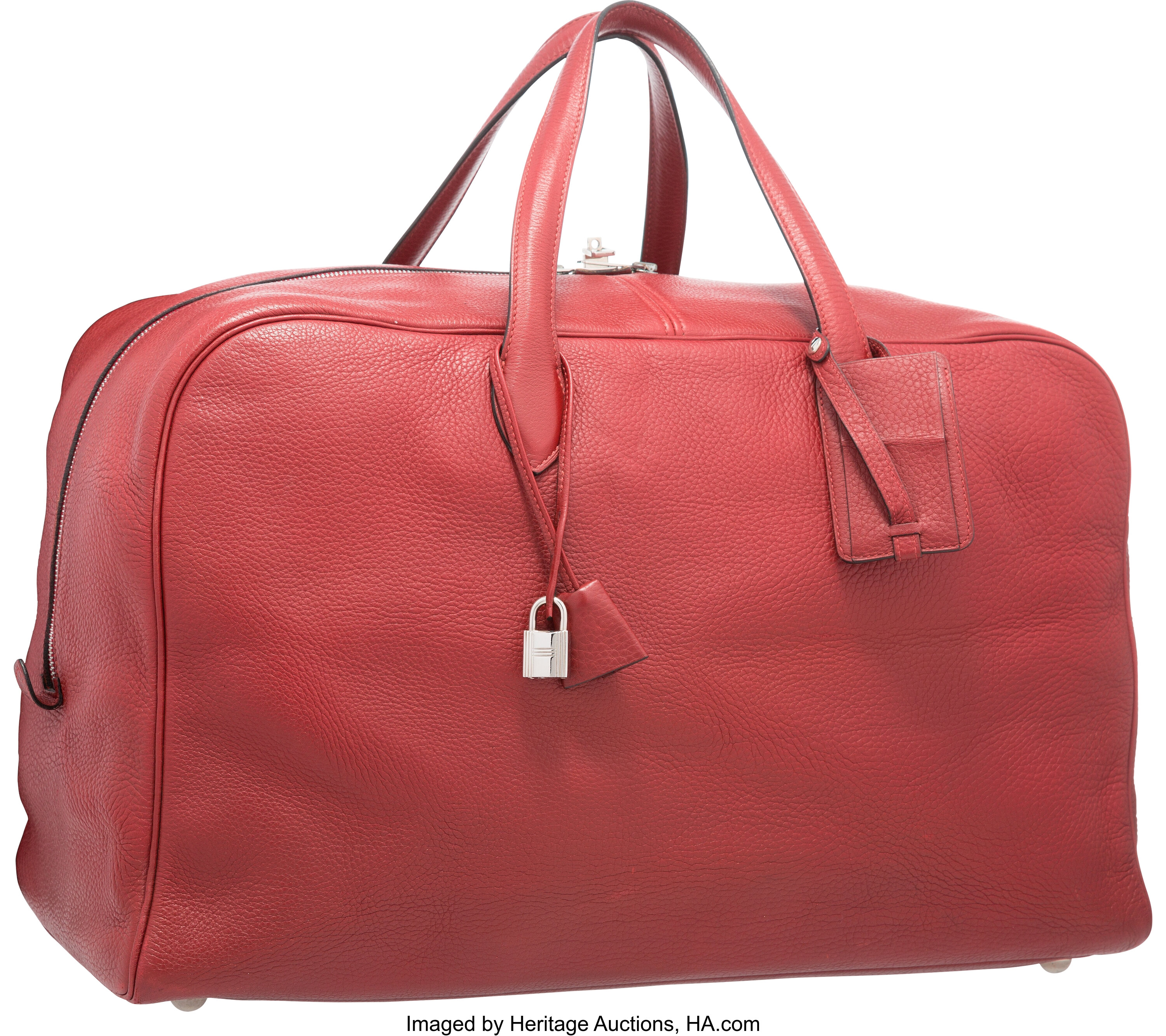 Hermes 31cm Rouge H Vache Hunter Leather & Toile Officier Canvas