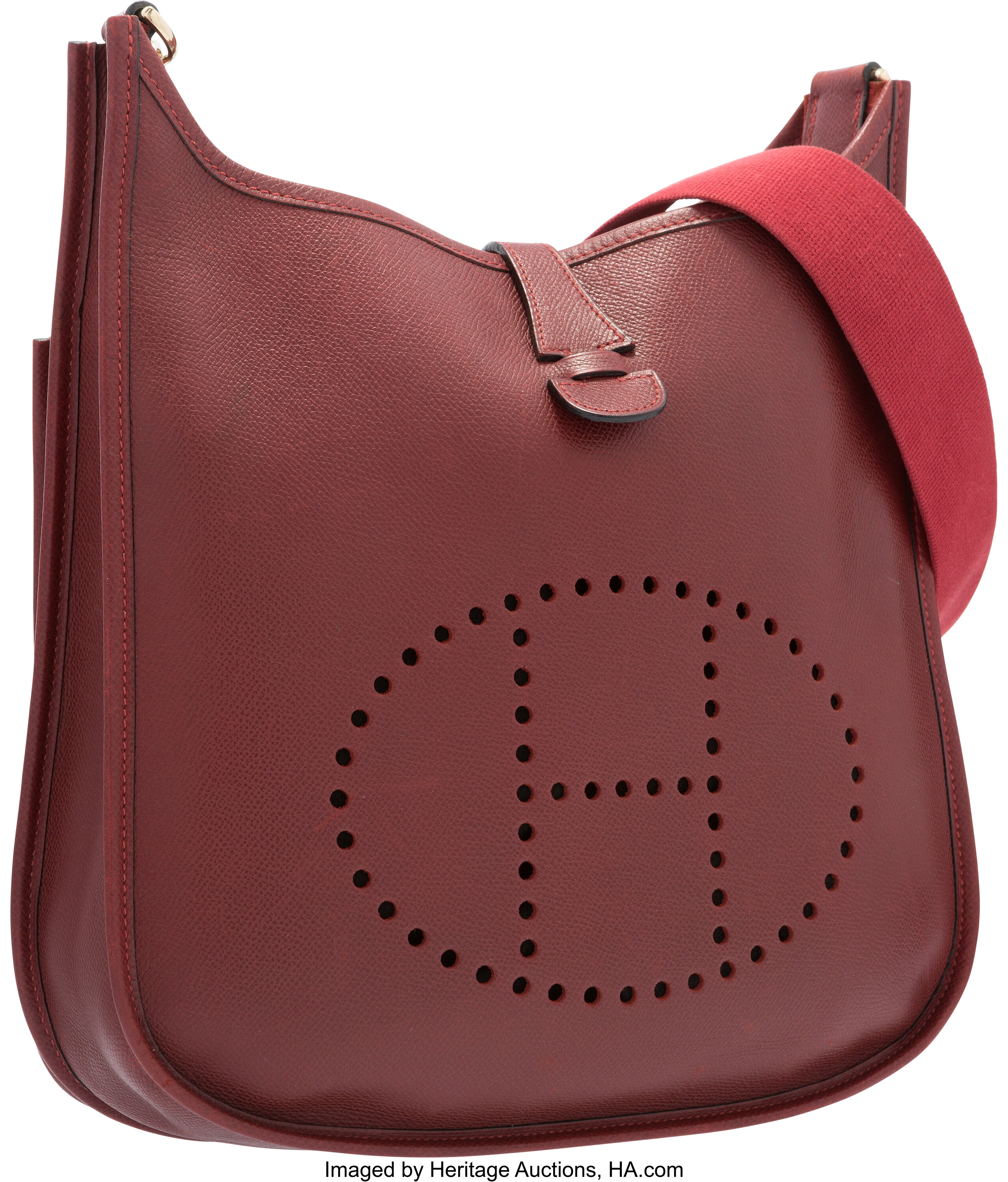 Sold at Auction: Hermes Rouge Red 'Evelyne PM' Leather Bag