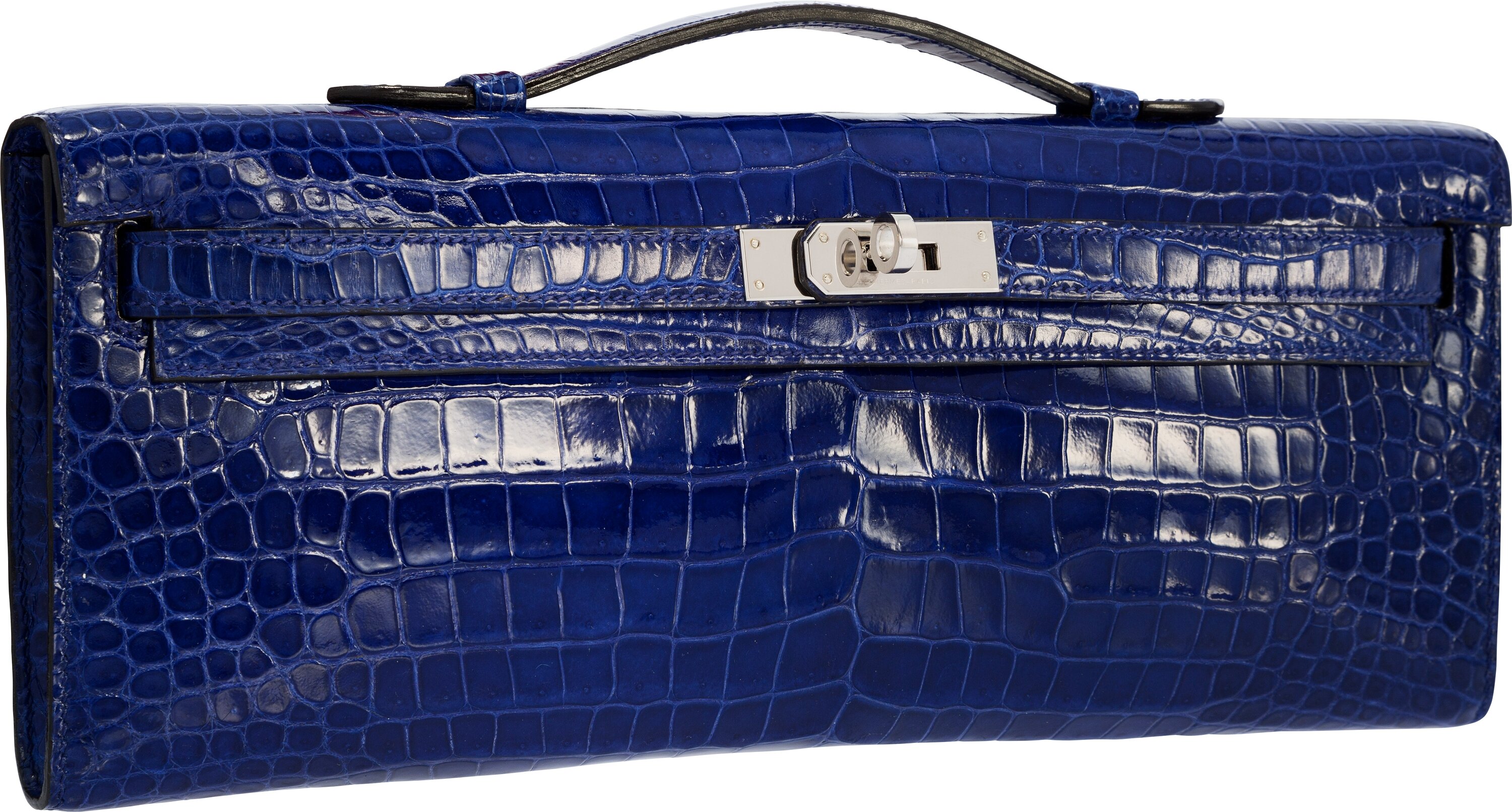 Hermes Shiny Blue Electric Alligator Kelly Cut Clutch Bag with | Lot ...