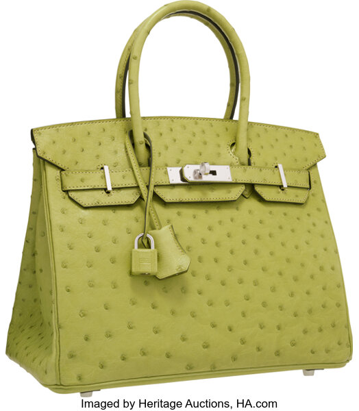 Hermes 30cm Vert Anis Ostrich Birkin Bag with Palladium Hardware