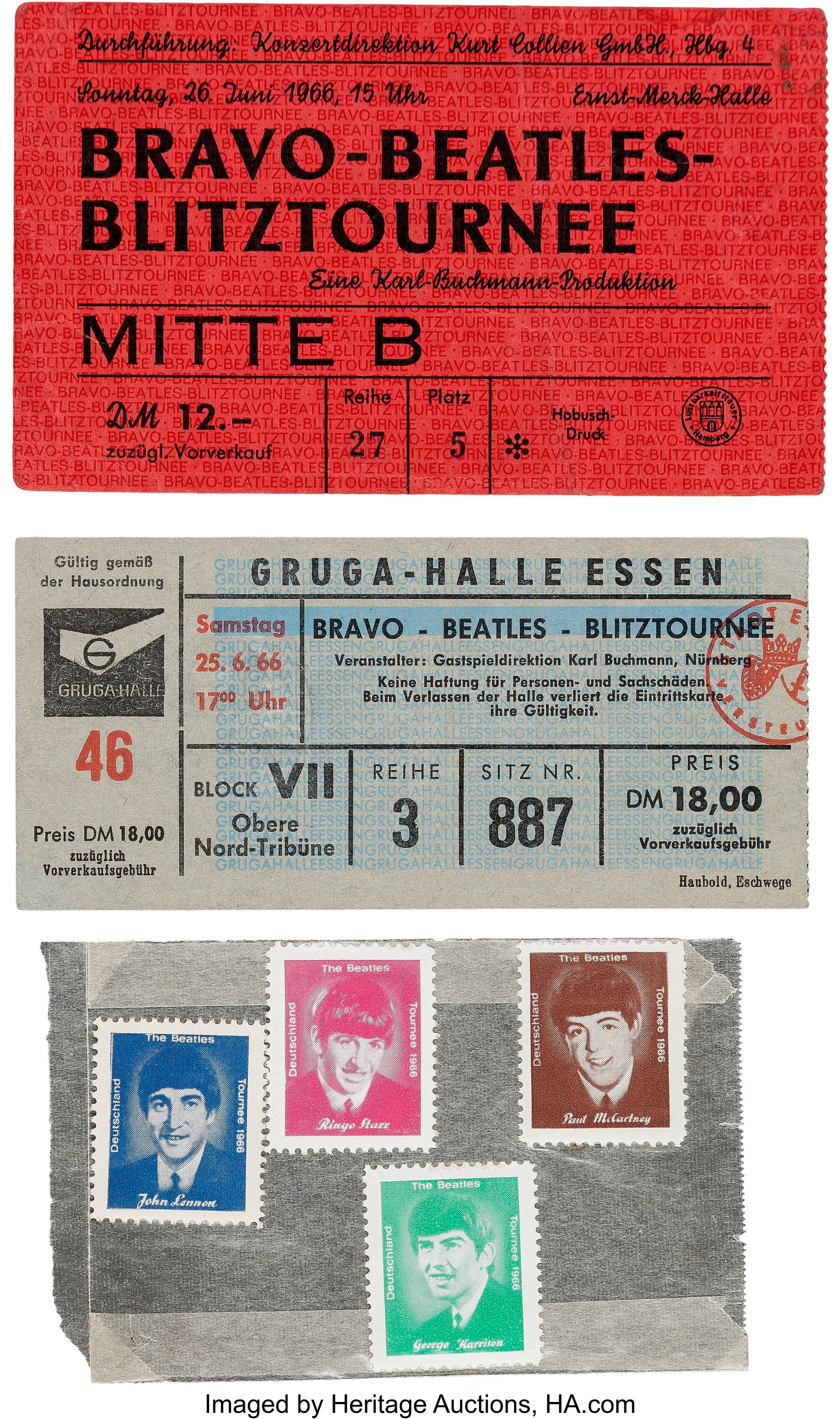 Beatles Two German Ticket Stubs And Set Of Four German Stamps Lot 89166 Heritage Auctions