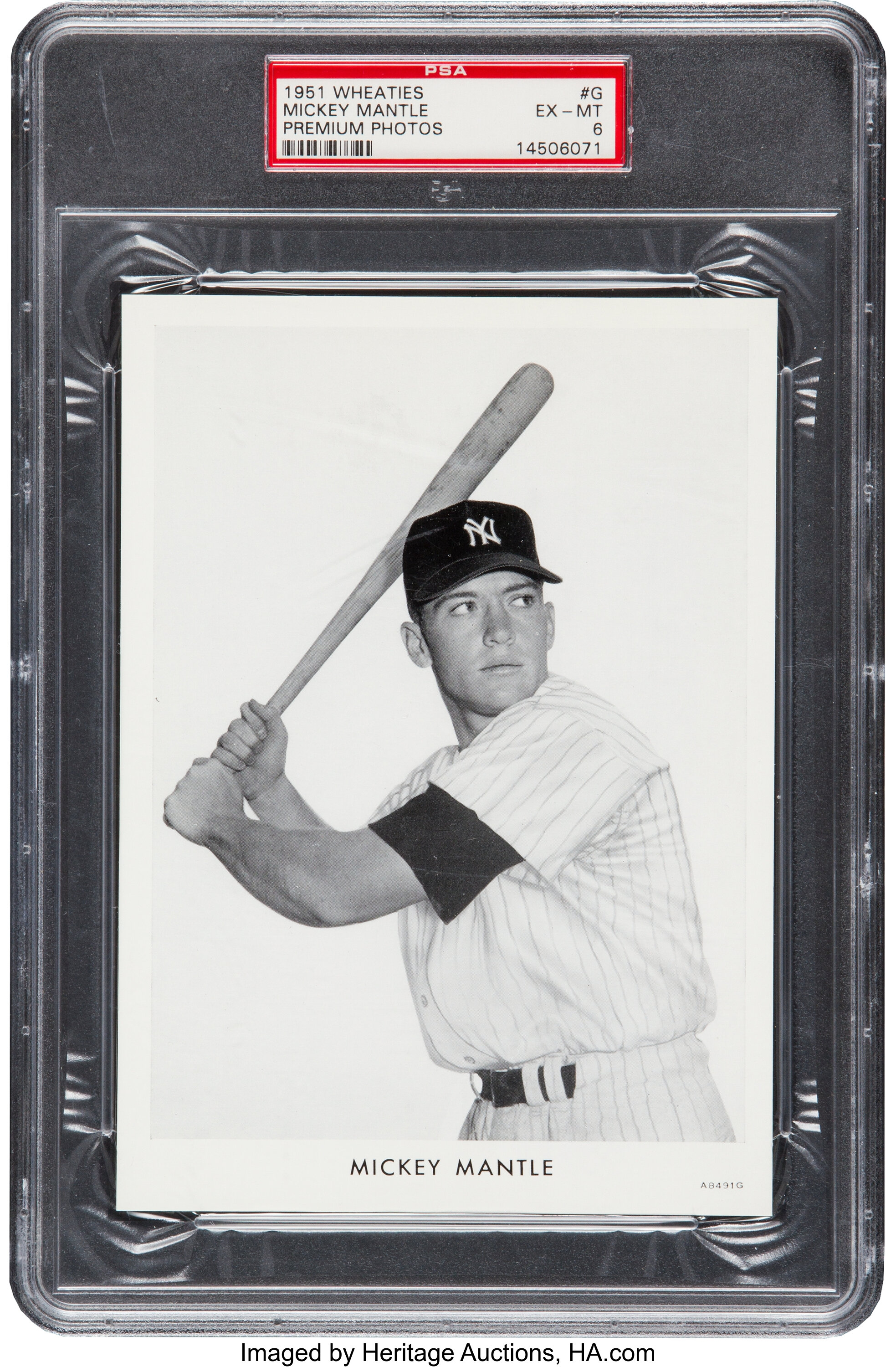 1951 Wheaties Photo Premium Mickey Mantle Psa Ex-mt 6.  Baseball 