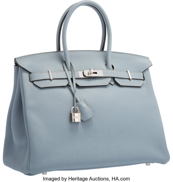 Hermes Kelly 35cm Blue-lin Clemence Leather with Palladium-Plated