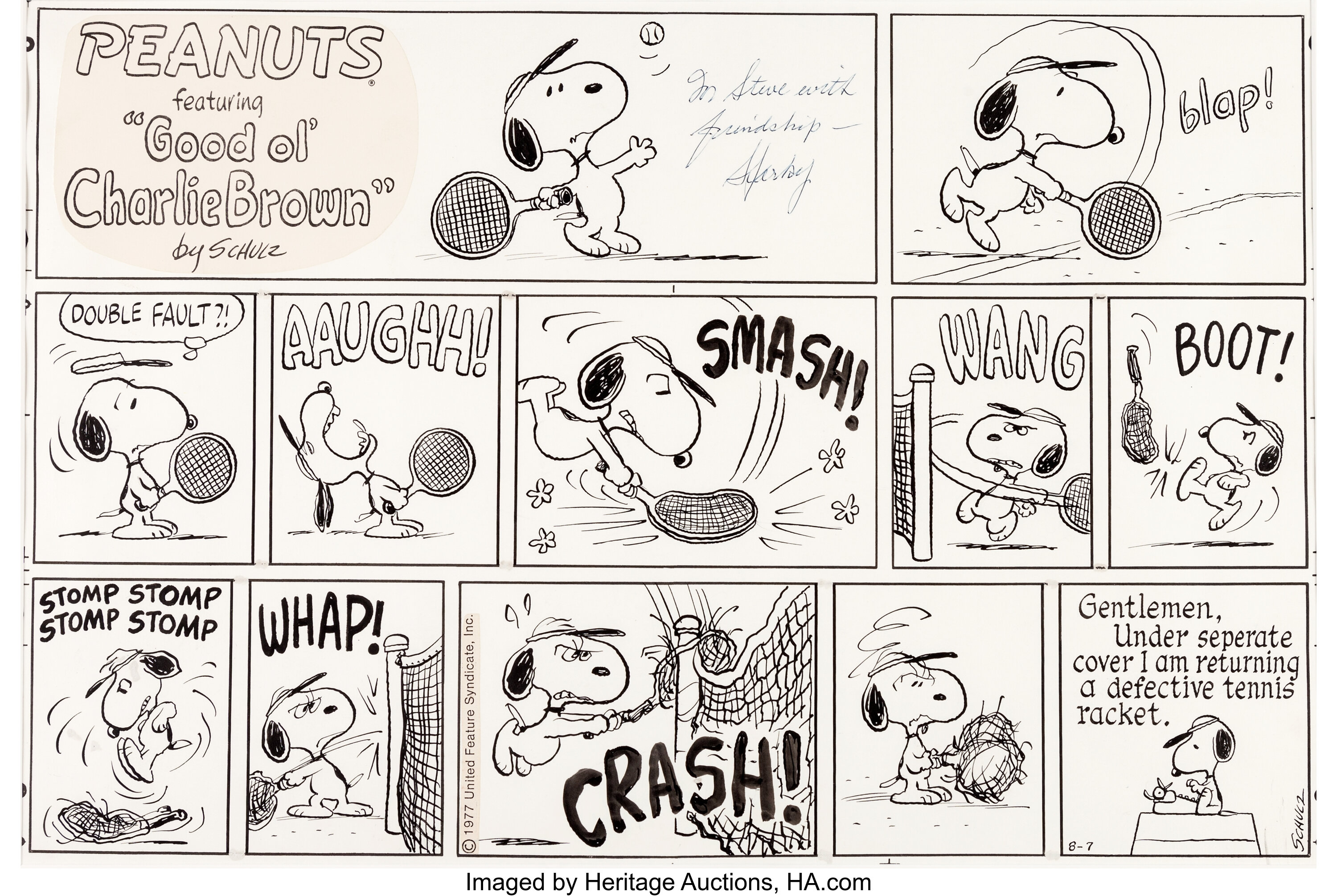 Charles Schulz Peanuts Sunday Comic Strip Snoopy Original Art dated ...