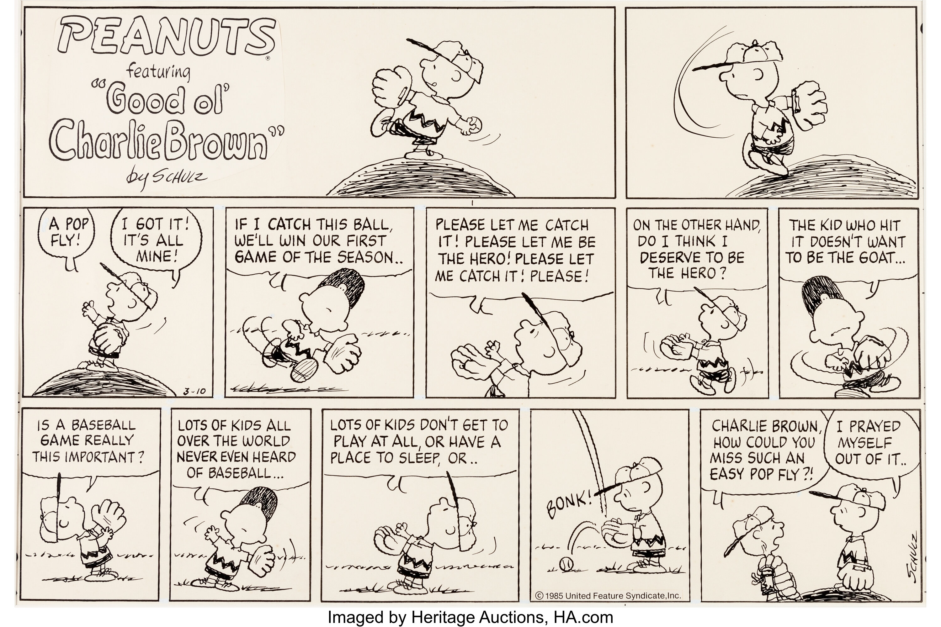 Charles Schulz Peanuts Sunday Baseball Comic Strip Original Art | Lot ...