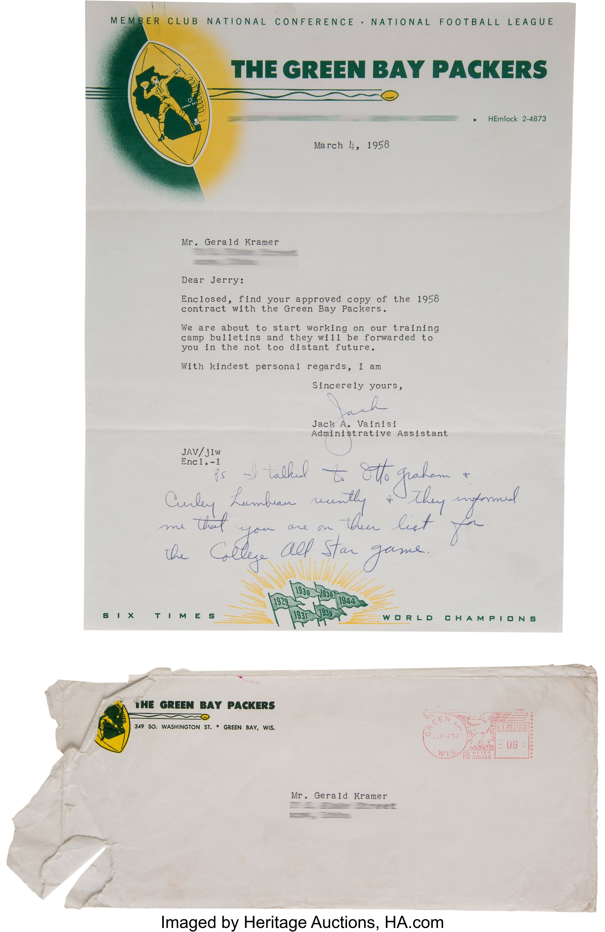 Jerry Kramer PSA/DNA Autographed Signed Card Green Bay