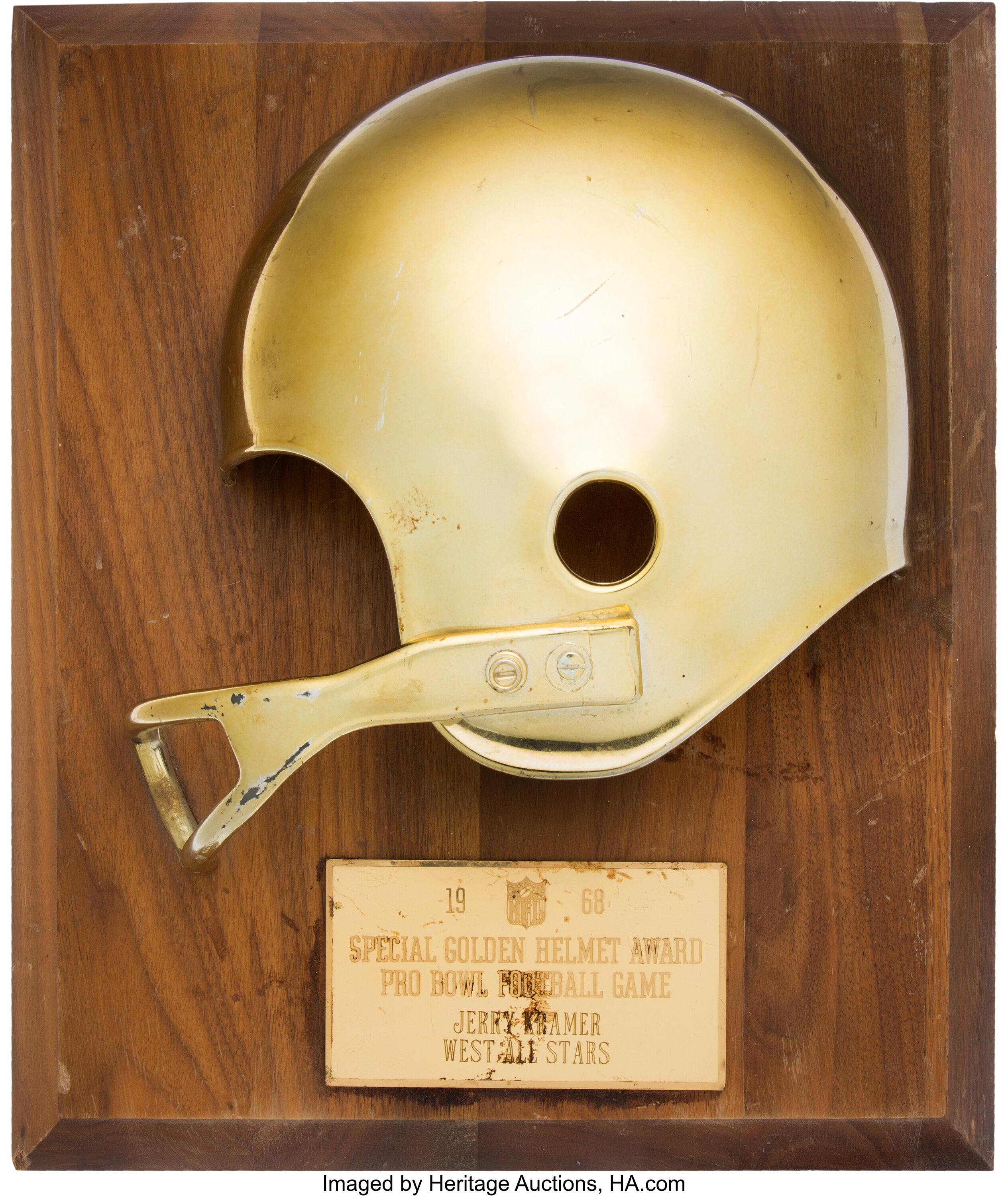 1968 Golden Helmet Pro Bowl Award Presented to Jerry Kramer. , Lot  #80585